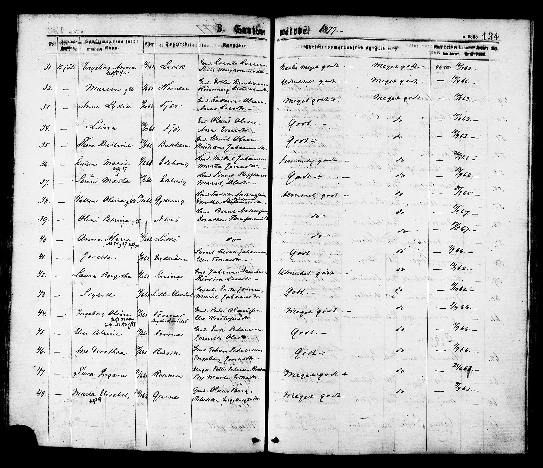 Ministerialprotokoller, klokkerbøker og fødselsregistre - Nord-Trøndelag, AV/SAT-A-1458/780/L0642: Parish register (official) no. 780A07 /1, 1874-1885, p. 134