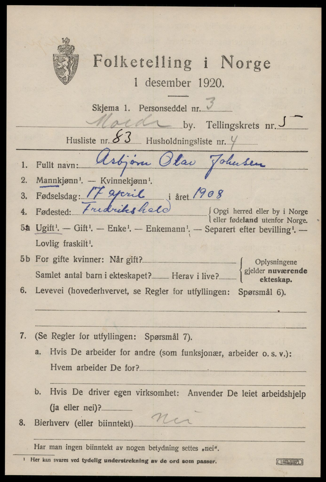 SAT, 1920 census for Molde, 1920, p. 8237