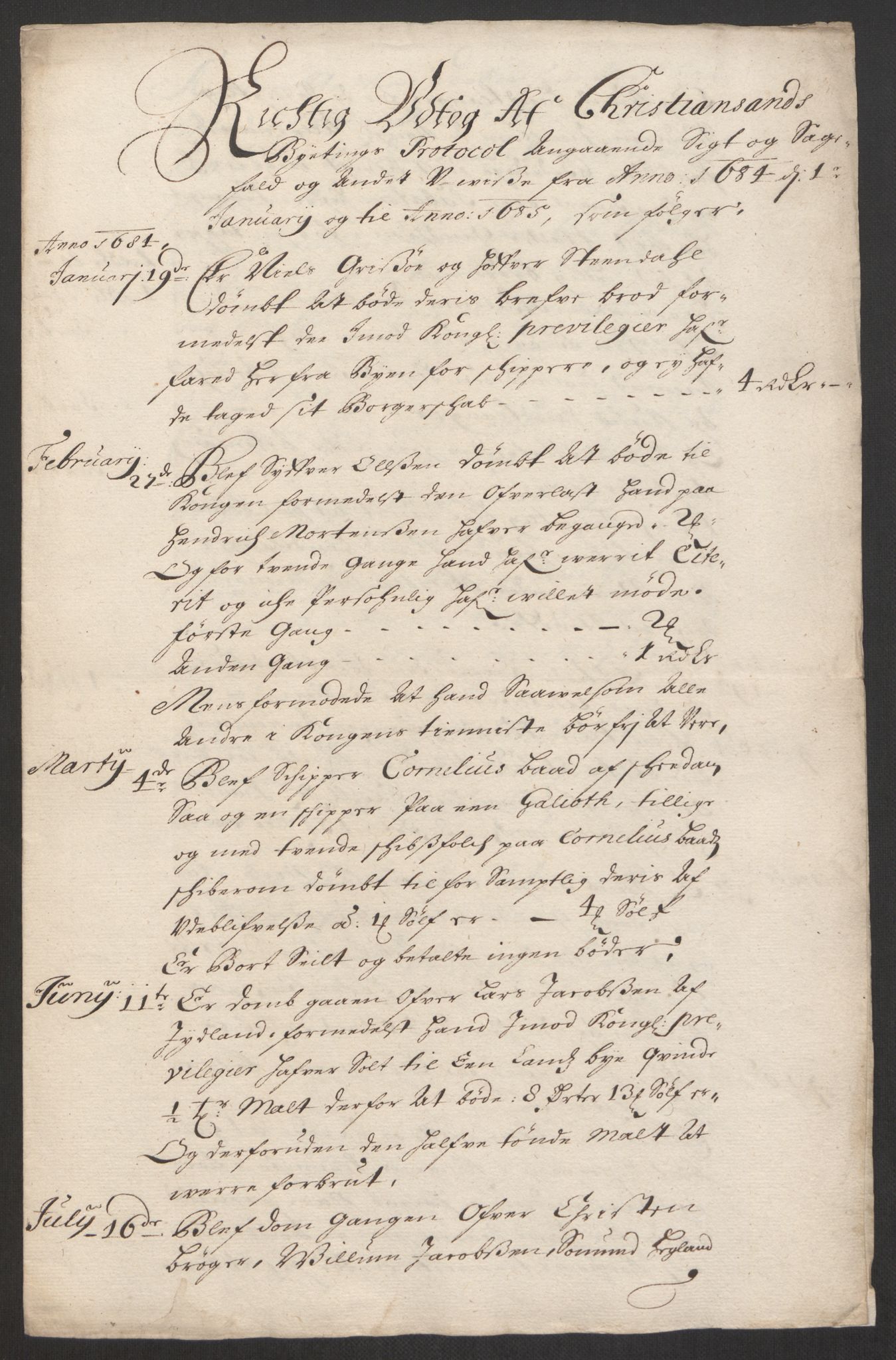 Rentekammeret inntil 1814, Reviderte regnskaper, Byregnskaper, AV/RA-EA-4066/R/Rm/L0285: [M18] Sikt og sakefall, 1681-1718, p. 39