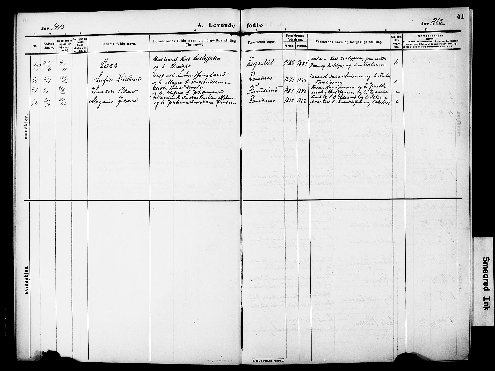 Ministerialprotokoller, klokkerbøker og fødselsregistre - Nordland, AV/SAT-A-1459/850/L0710: Parish register (official) no. 850A02, 1910-1920, p. 41