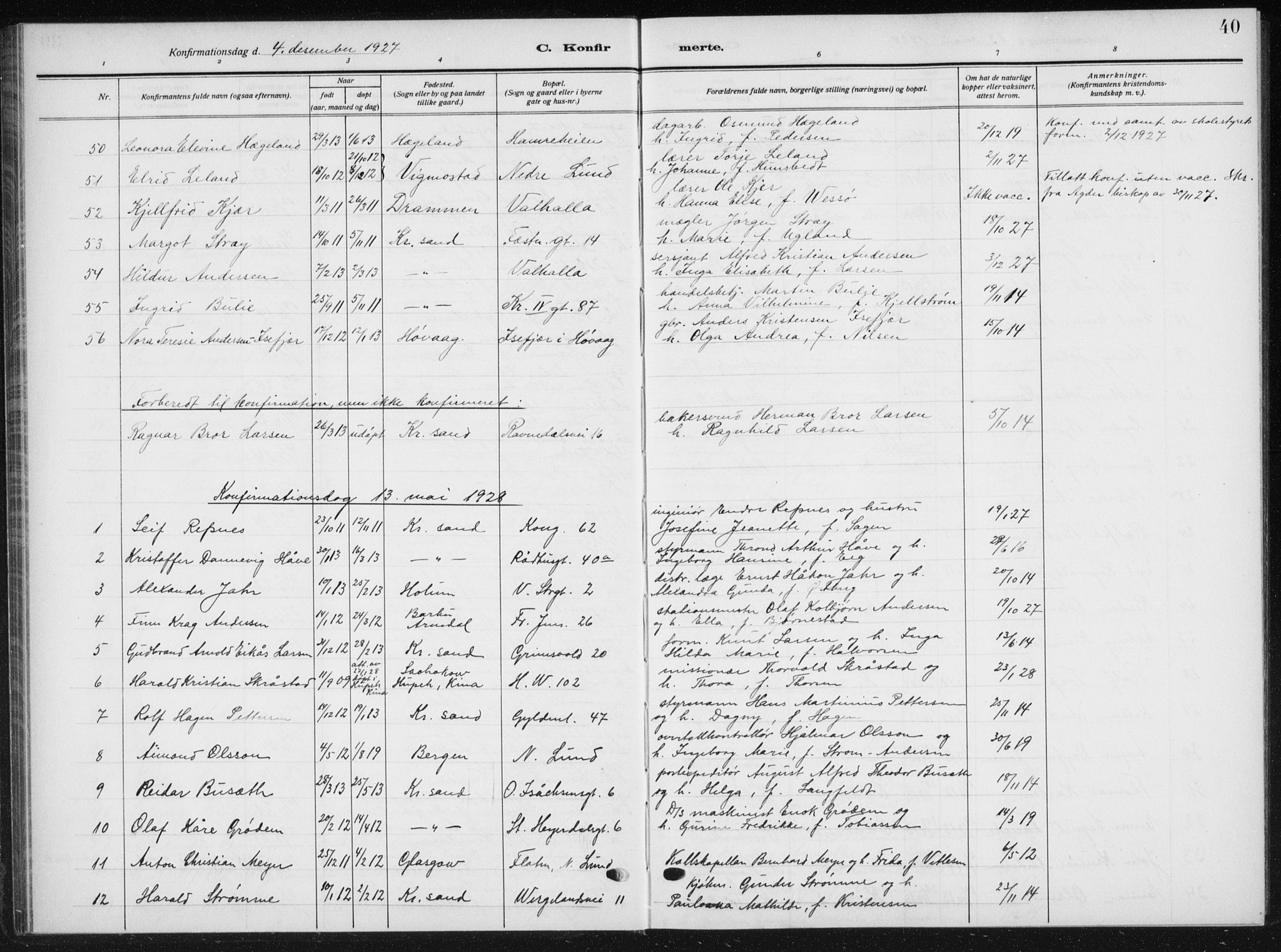 Kristiansand domprosti, AV/SAK-1112-0006/F/Fb/L0025: Parish register (copy) no. B 25, 1924-1934, p. 40