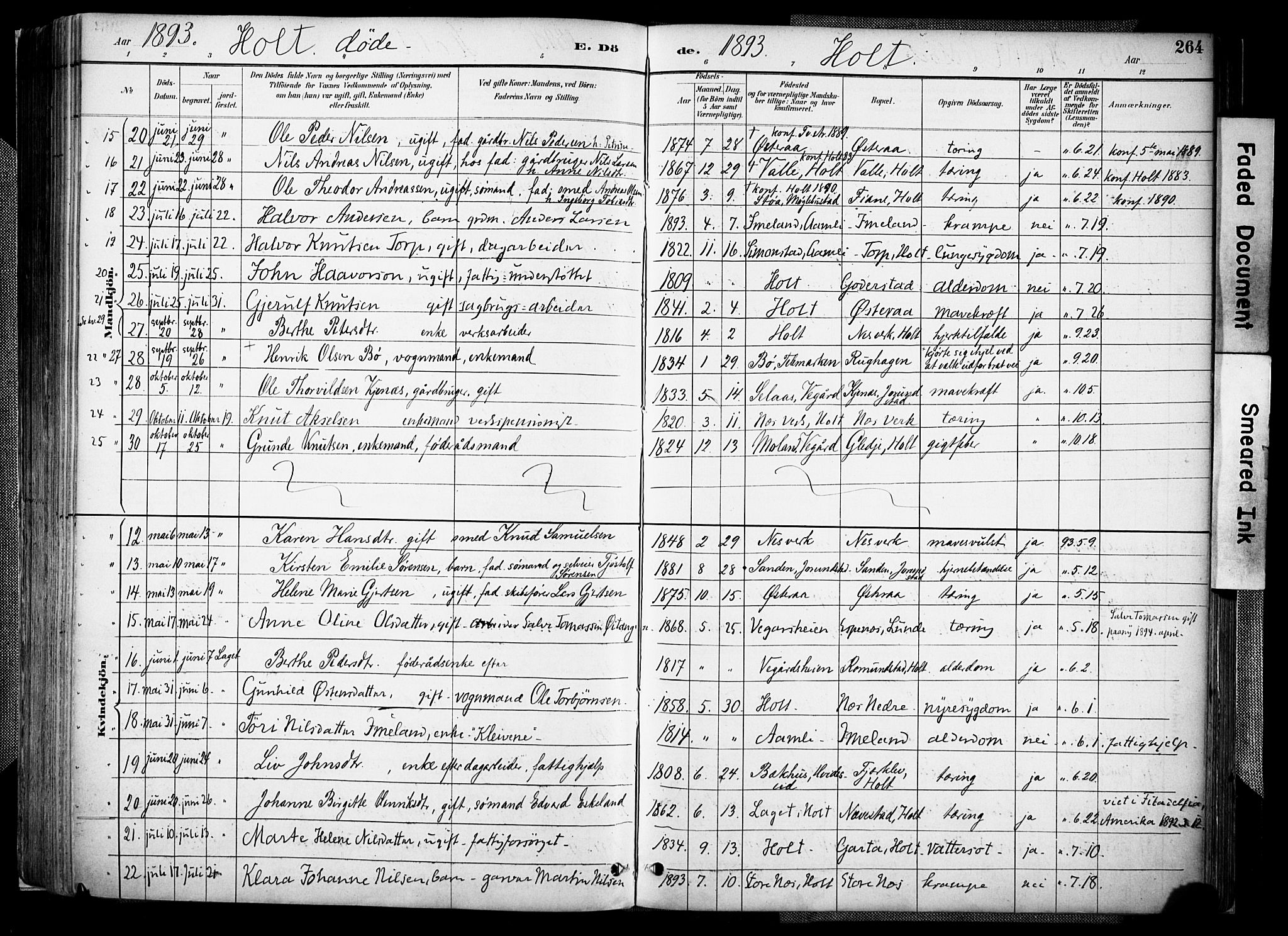 Holt sokneprestkontor, AV/SAK-1111-0021/F/Fa/L0012: Parish register (official) no. A 12, 1885-1907, p. 264