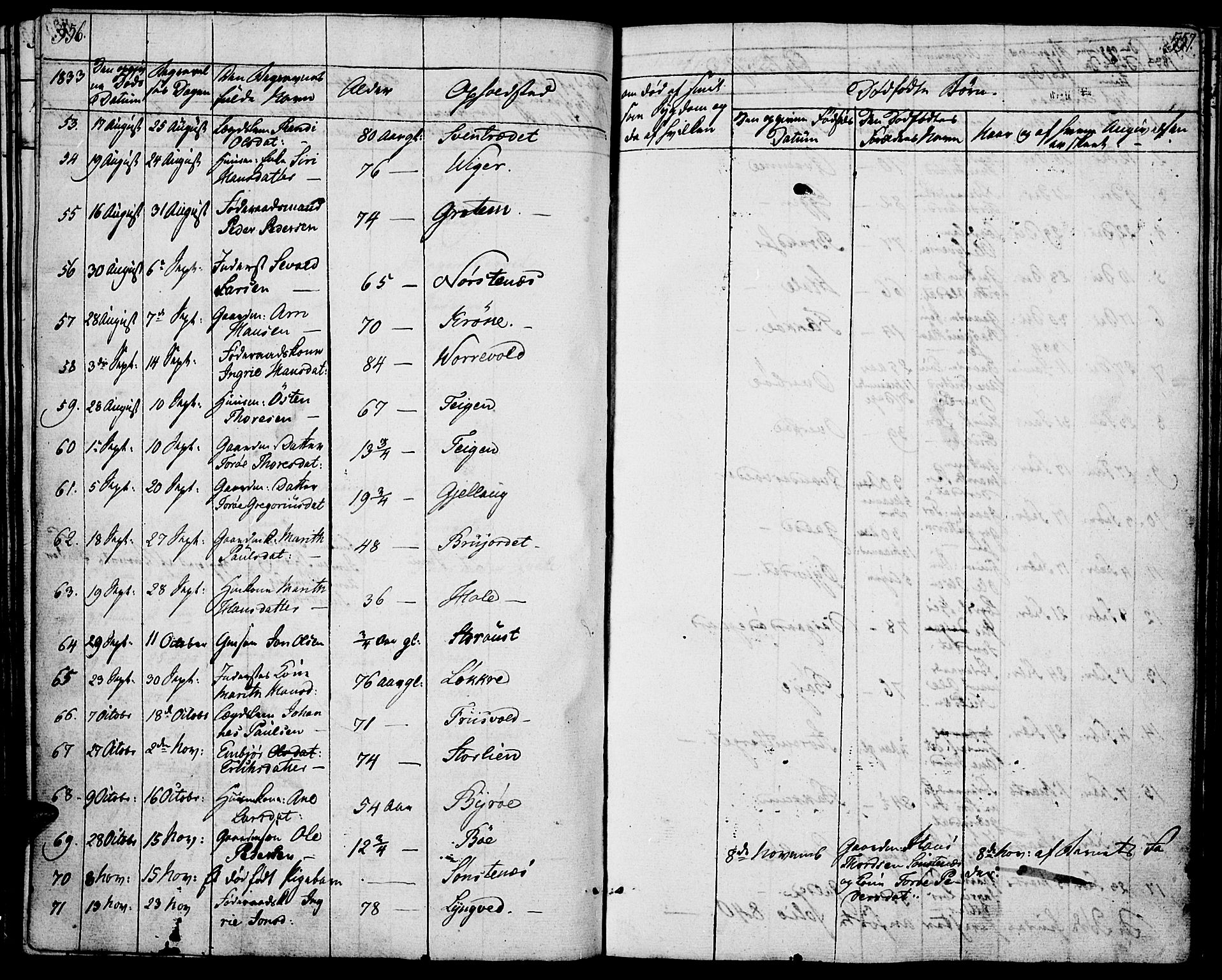 Lom prestekontor, SAH/PREST-070/K/L0005: Parish register (official) no. 5, 1825-1837, p. 556-557