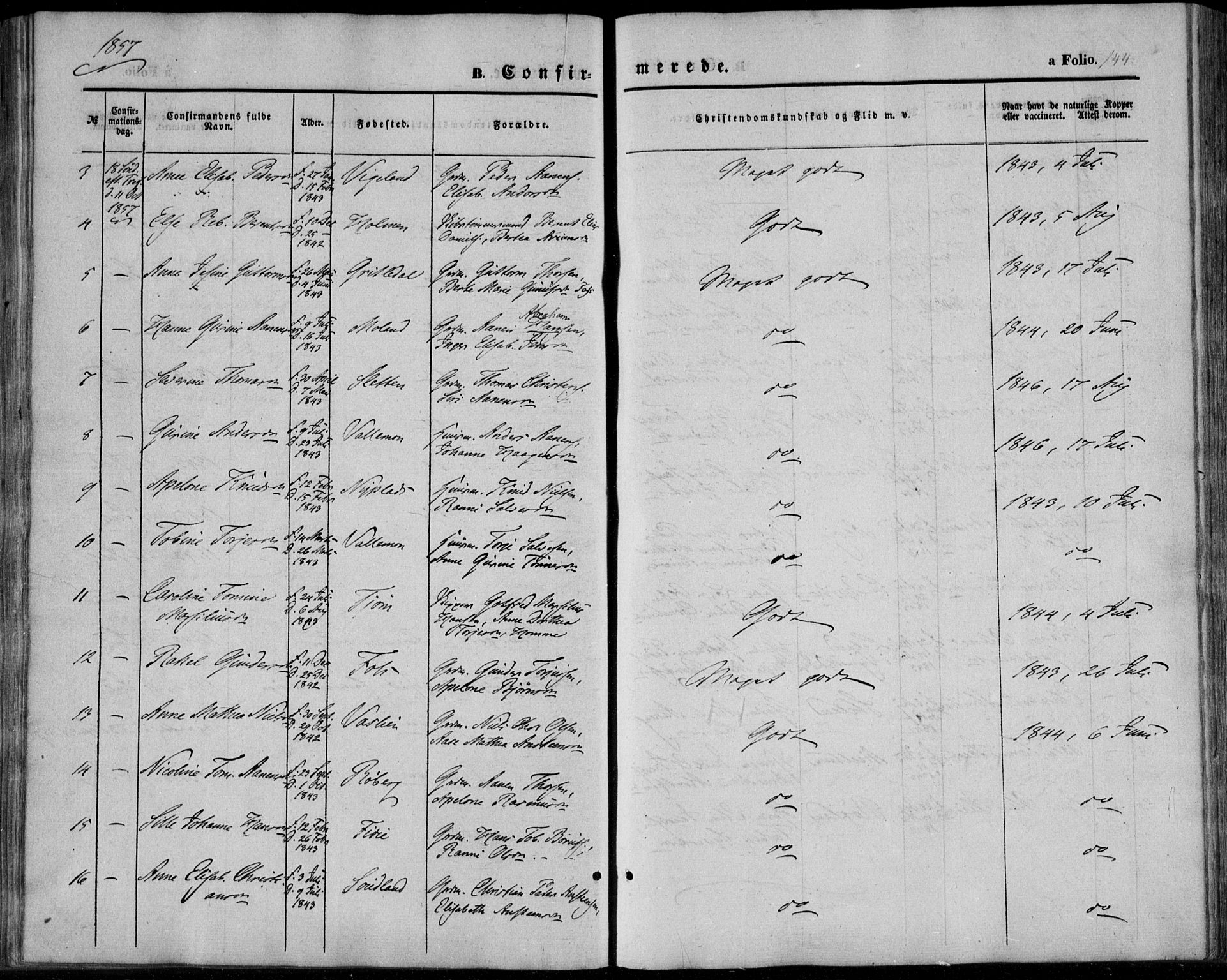 Sør-Audnedal sokneprestkontor, AV/SAK-1111-0039/F/Fa/Fab/L0007: Parish register (official) no. A 7, 1855-1876, p. 144