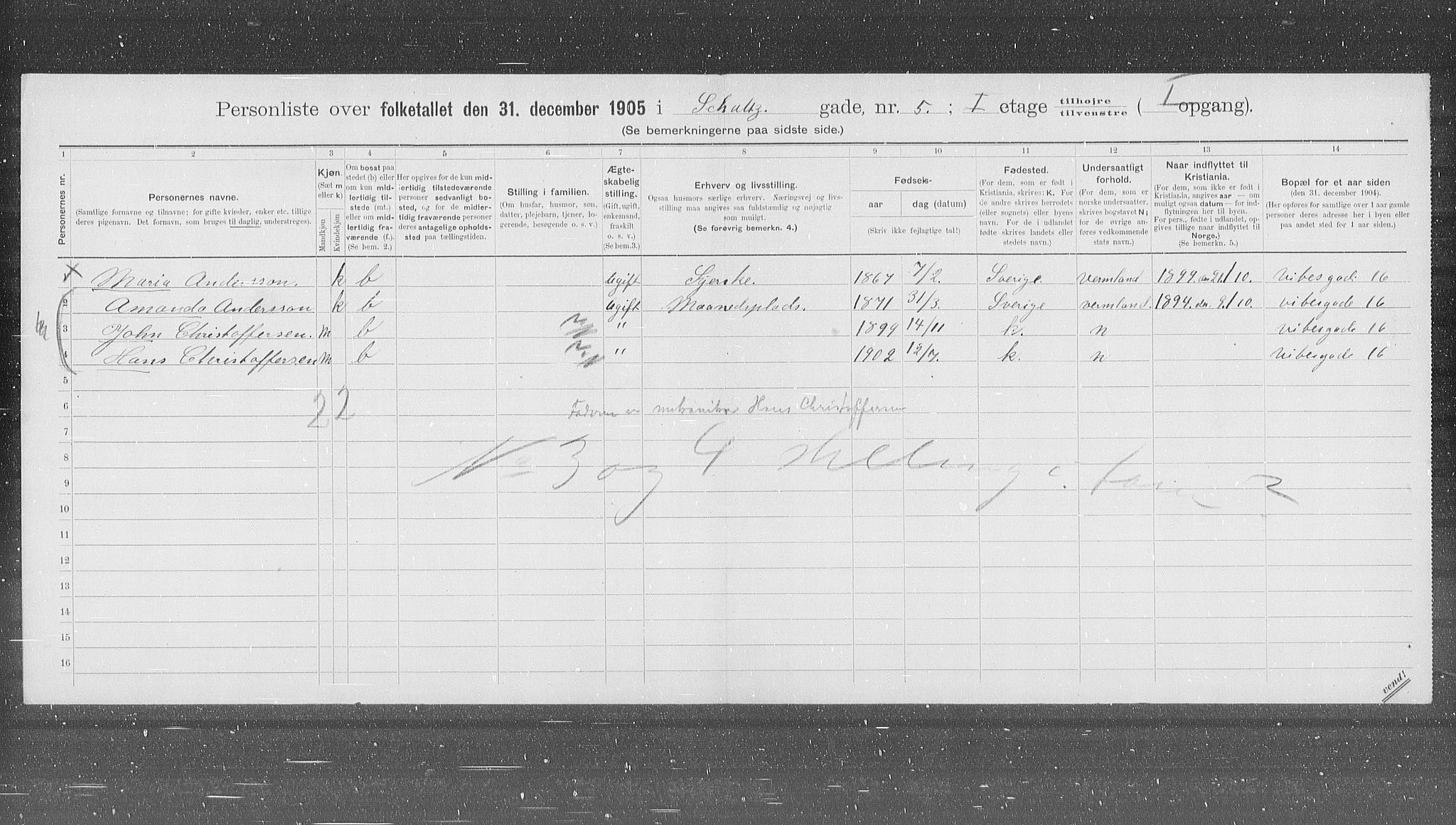 OBA, Municipal Census 1905 for Kristiania, 1905, p. 47054