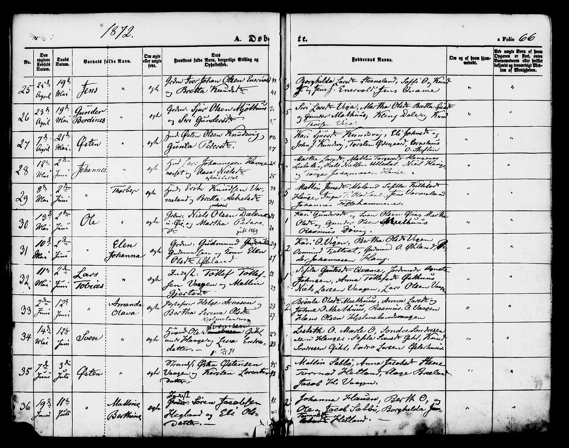 Hjelmeland sokneprestkontor, SAST/A-101843/01/IV/L0011: Parish register (official) no. A 11, 1861-1878, p. 66