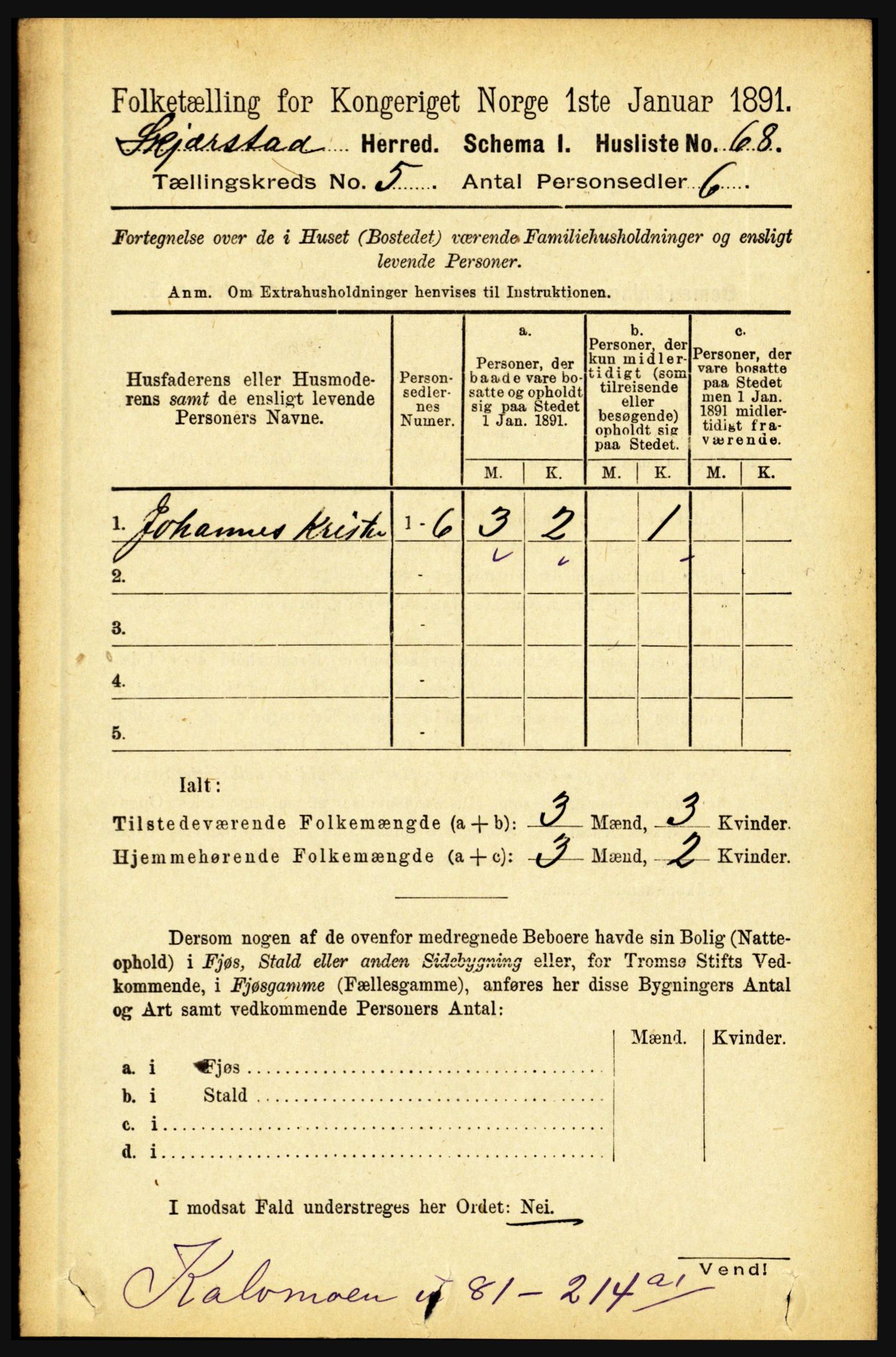 RA, 1891 census for 1842 Skjerstad, 1891, p. 1467