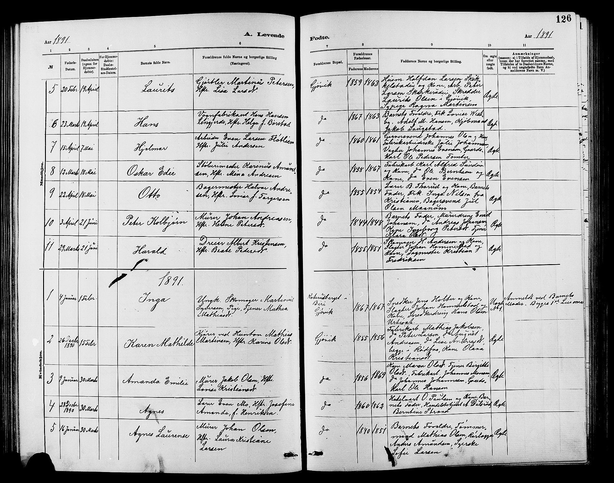 Vardal prestekontor, SAH/PREST-100/H/Ha/Hab/L0007: Parish register (copy) no. 7 /2, 1881-1895, p. 126