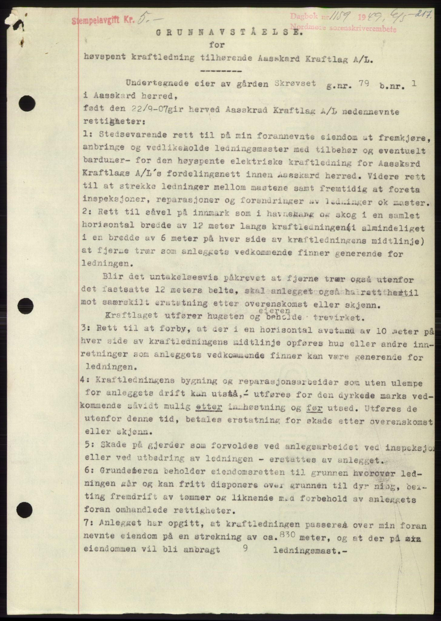 Nordmøre sorenskriveri, AV/SAT-A-4132/1/2/2Ca: Mortgage book no. B101, 1949-1949, Diary no: : 1159/1949