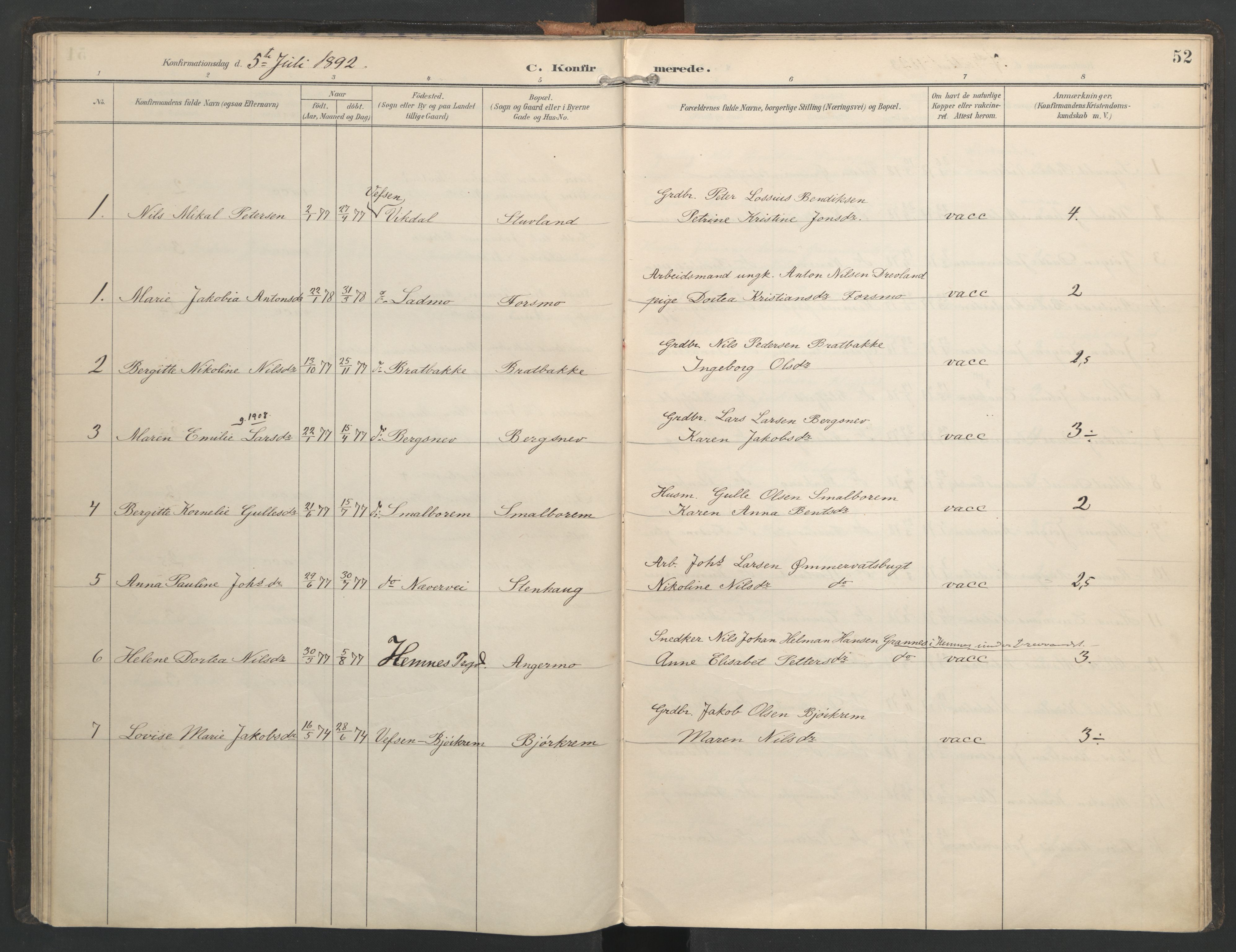 Ministerialprotokoller, klokkerbøker og fødselsregistre - Nordland, SAT/A-1459/821/L0317: Parish register (official) no. 821A01, 1892-1907, p. 52