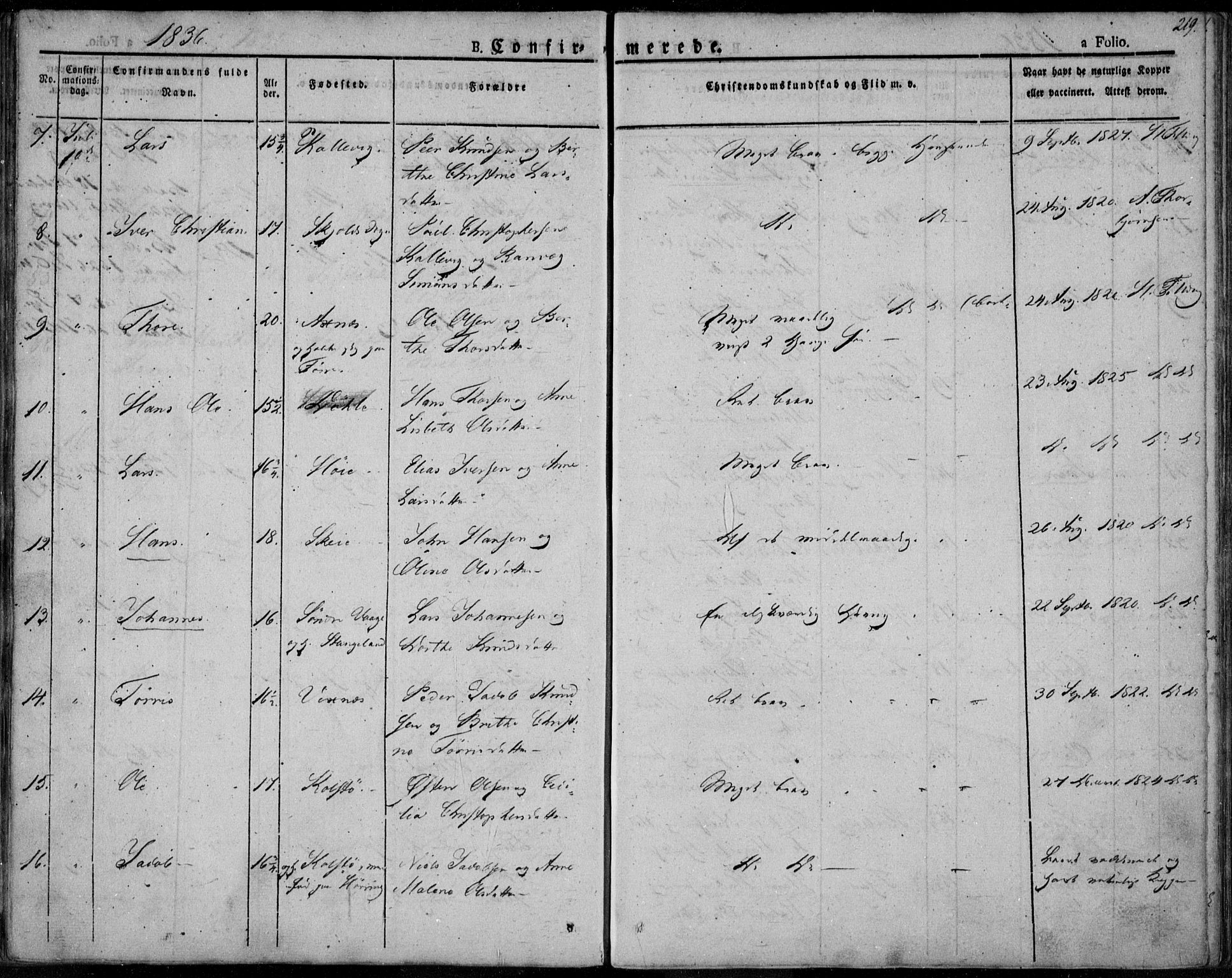 Avaldsnes sokneprestkontor, SAST/A -101851/H/Ha/Haa/L0005: Parish register (official) no. A 5.1, 1825-1841, p. 219