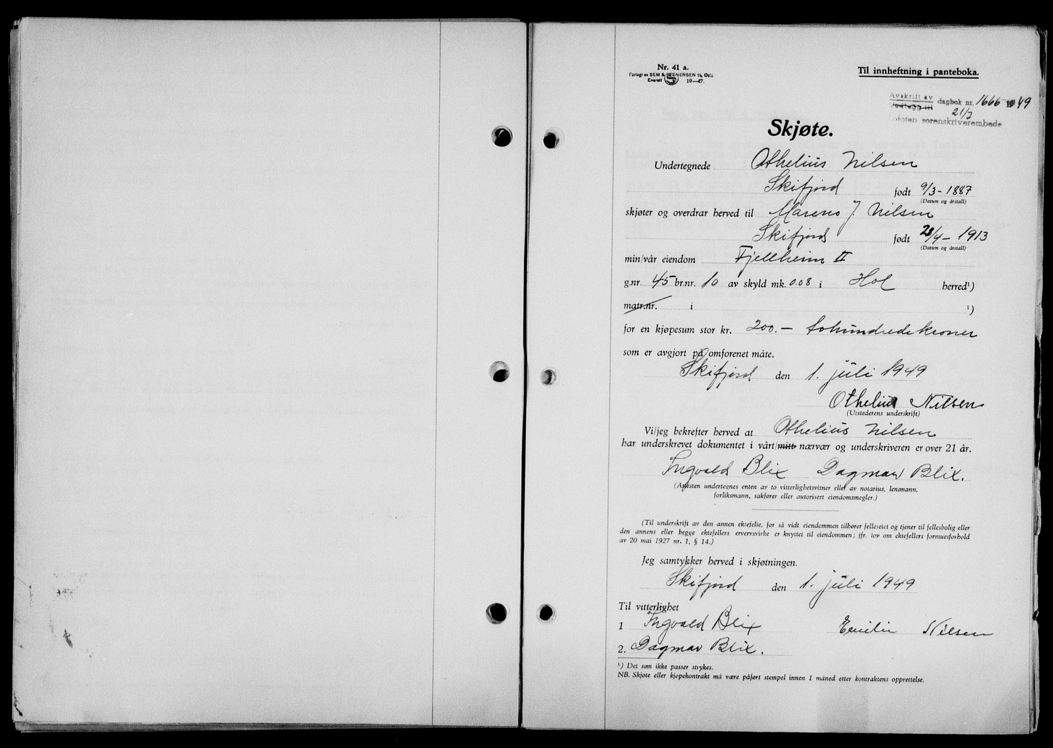 Lofoten sorenskriveri, SAT/A-0017/1/2/2C/L0021a: Mortgage book no. 21a, 1949-1949, Diary no: : 1666/1949