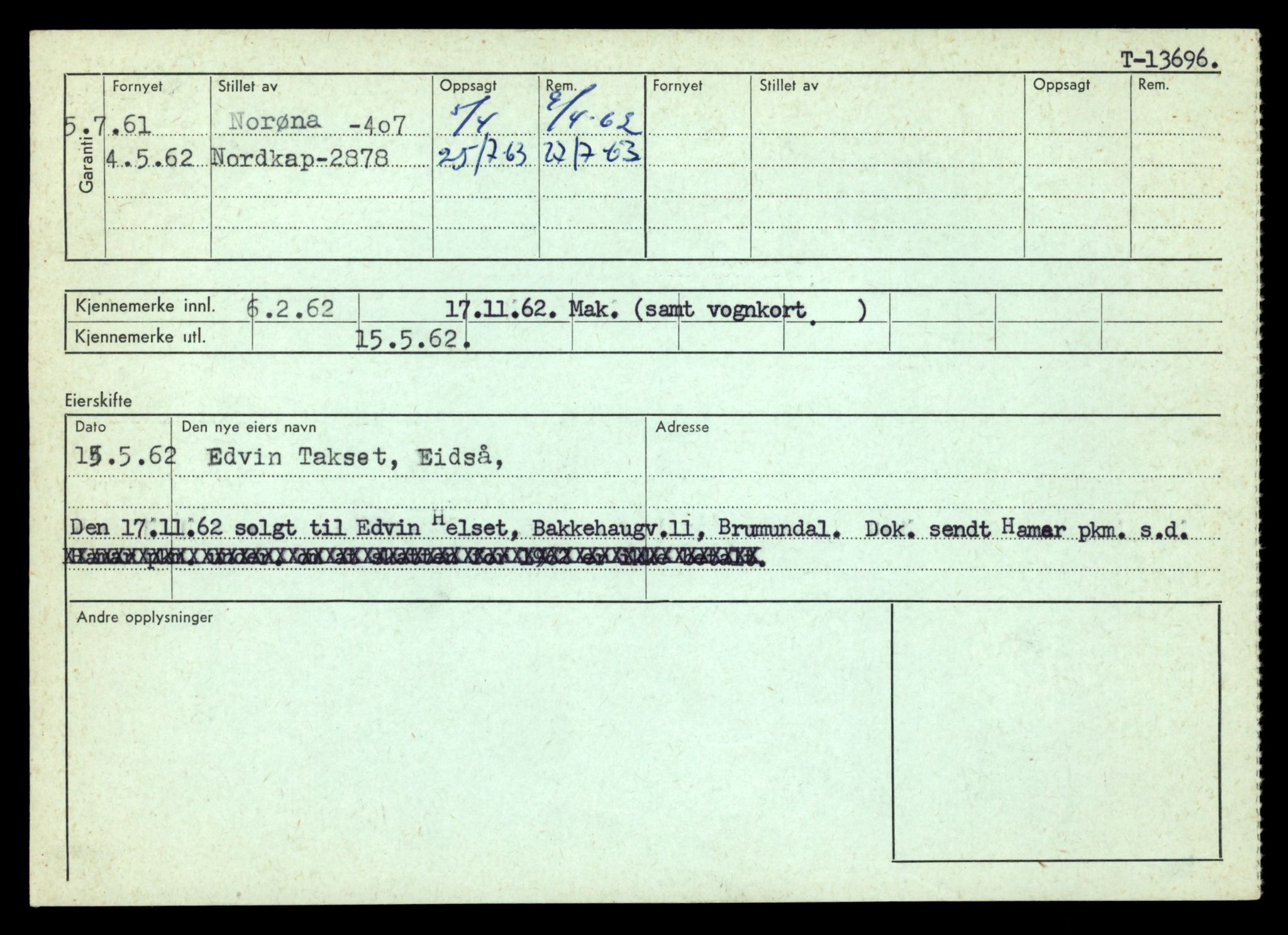 Møre og Romsdal vegkontor - Ålesund trafikkstasjon, AV/SAT-A-4099/F/Fe/L0040: Registreringskort for kjøretøy T 13531 - T 13709, 1927-1998, p. 2810