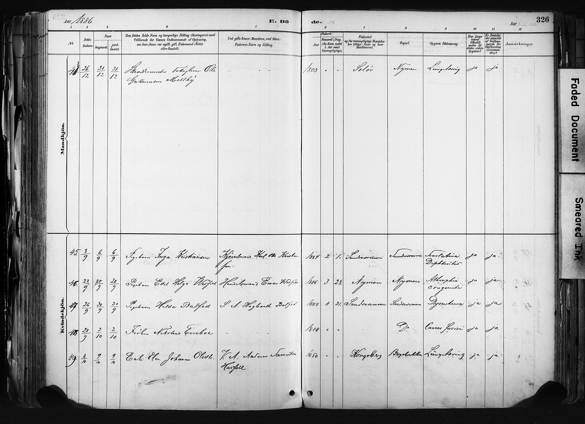 Kongsberg kirkebøker, AV/SAKO-A-22/F/Fb/L0002: Parish register (official) no. II 2, 1886-1896, p. 326