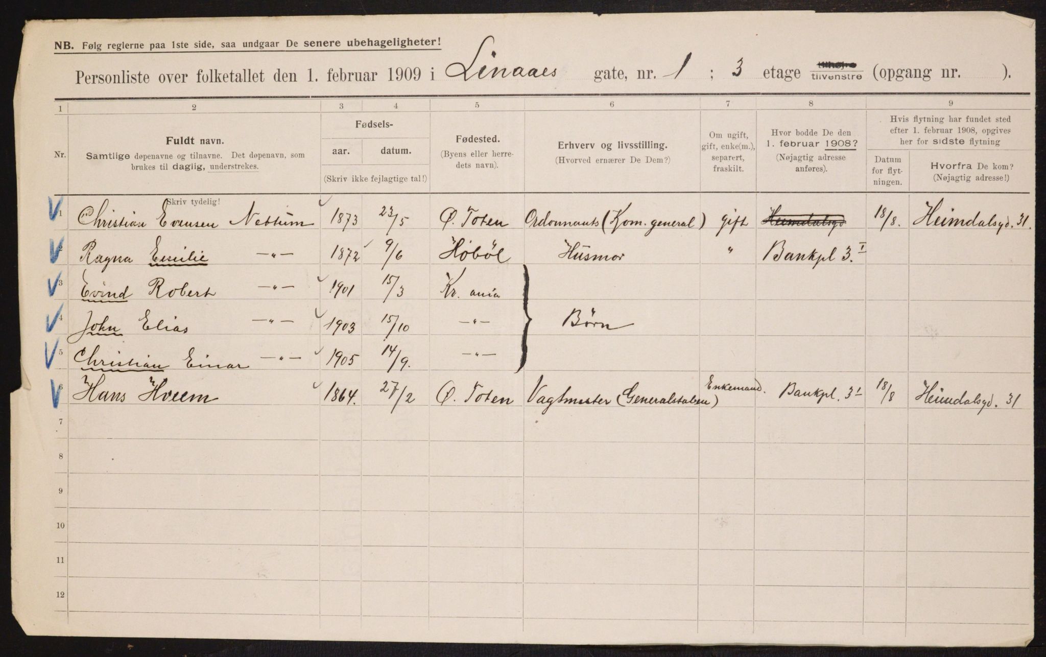 OBA, Municipal Census 1909 for Kristiania, 1909, p. 52690