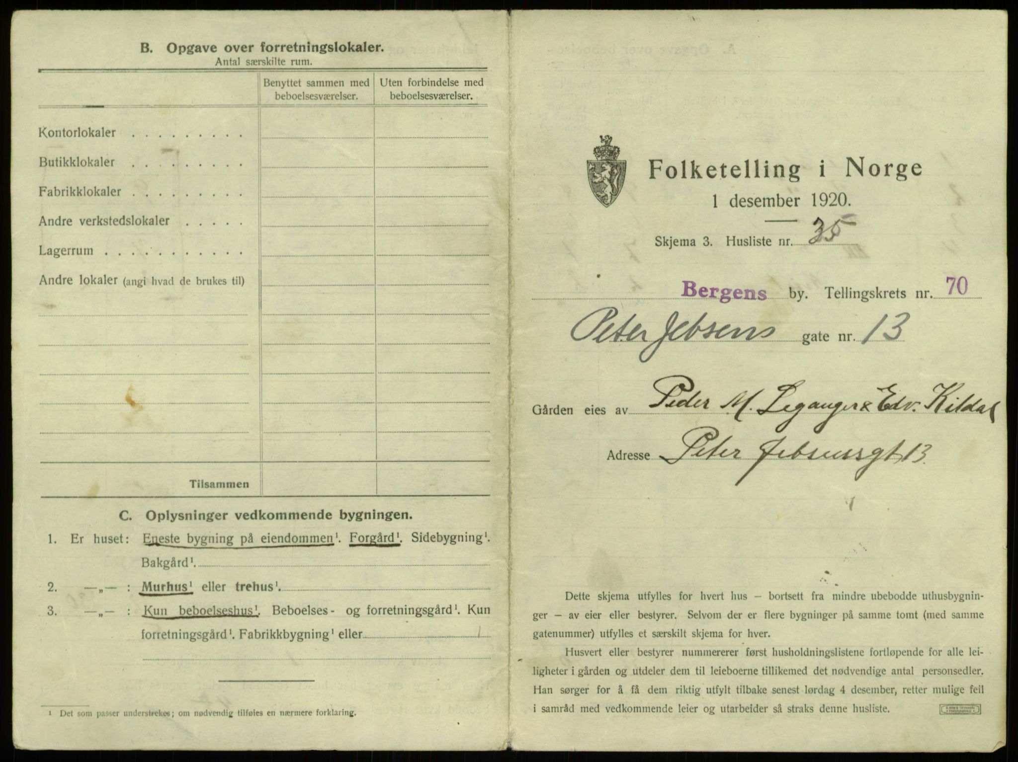 SAB, 1920 census for Bergen, 1920, p. 6343