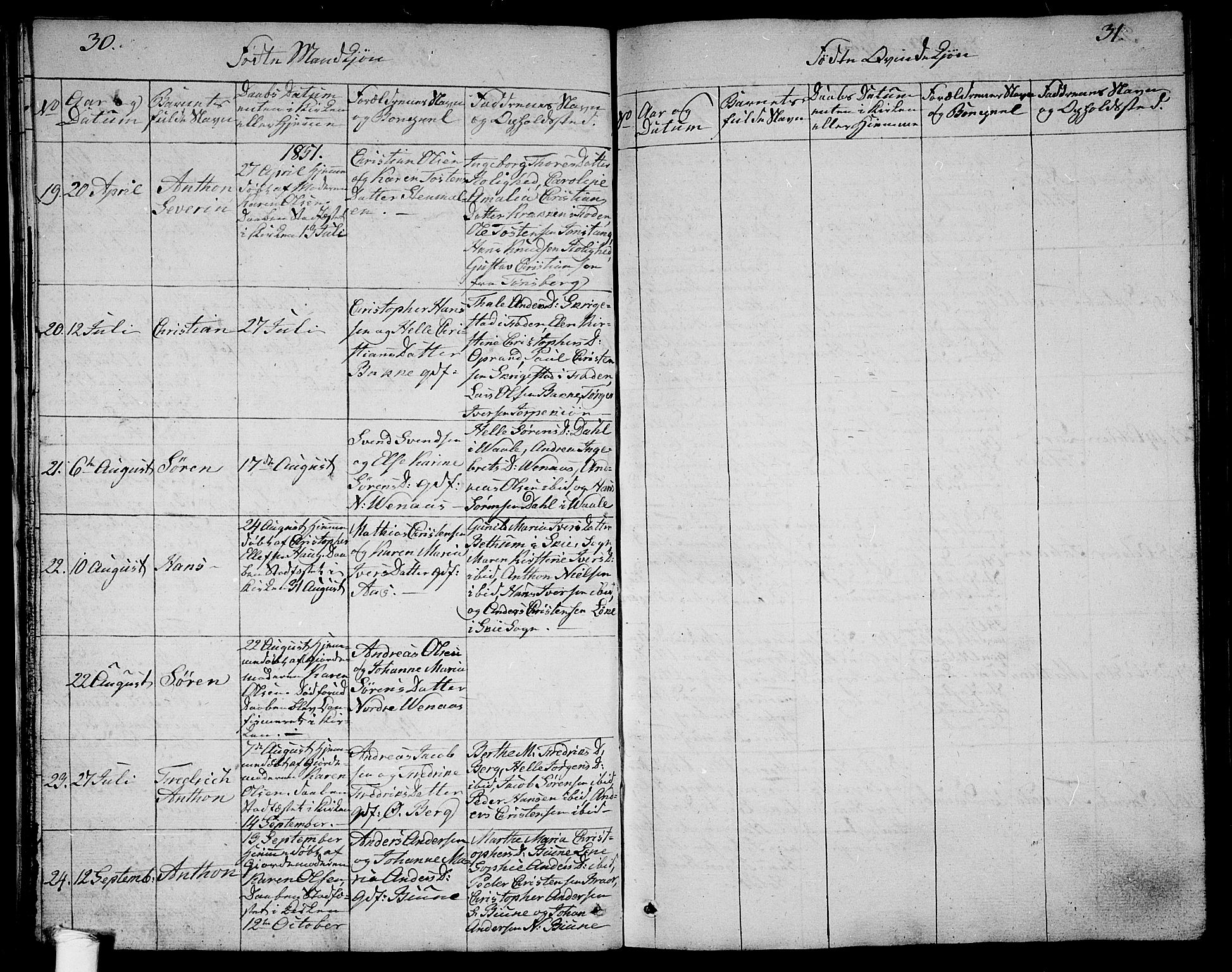 Ramnes kirkebøker, AV/SAKO-A-314/G/Ga/L0002: Parish register (copy) no. I 2, 1848-1870, p. 30-31