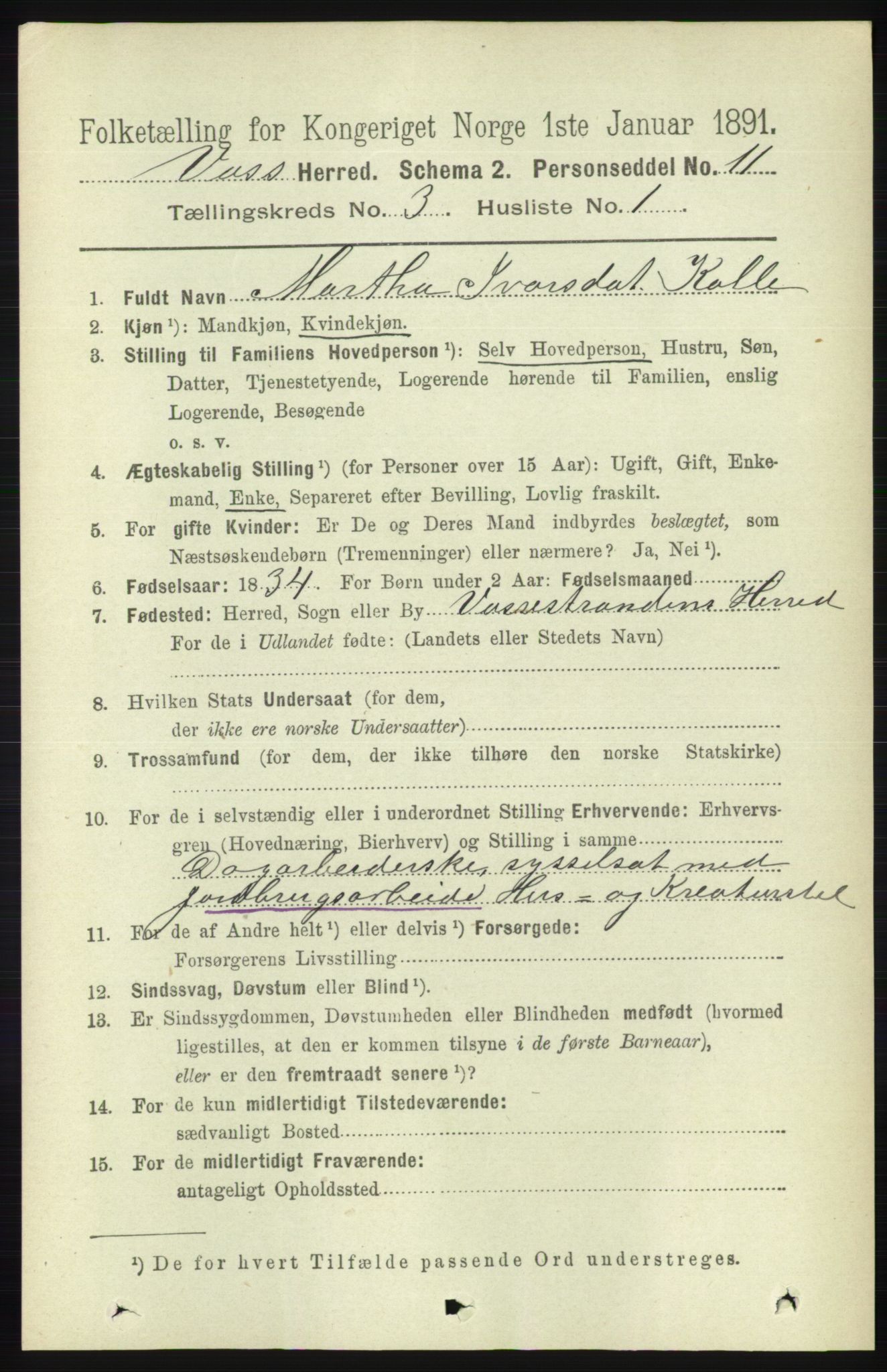 RA, 1891 census for 1235 Voss, 1891, p. 1184