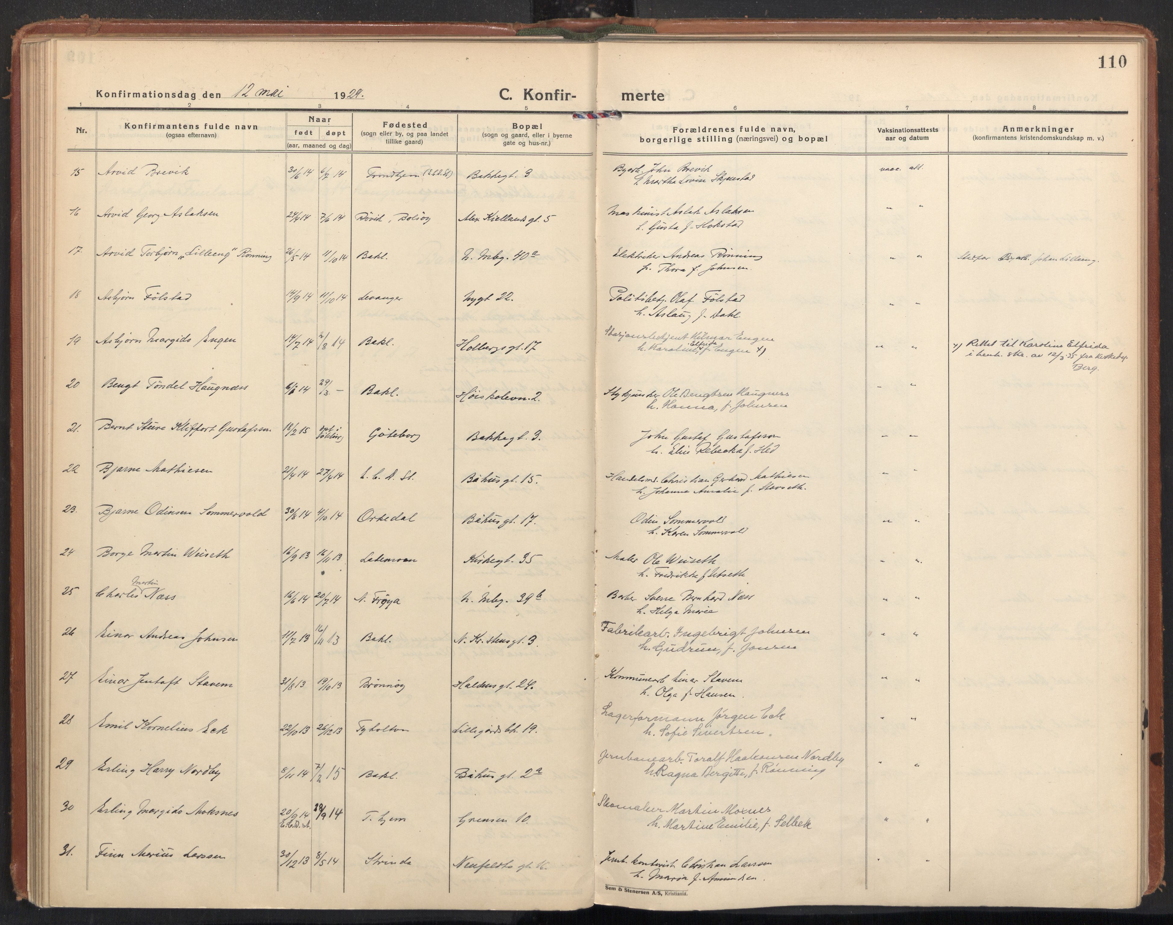 Ministerialprotokoller, klokkerbøker og fødselsregistre - Sør-Trøndelag, SAT/A-1456/604/L0208: Parish register (official) no. 604A28, 1923-1937, p. 110