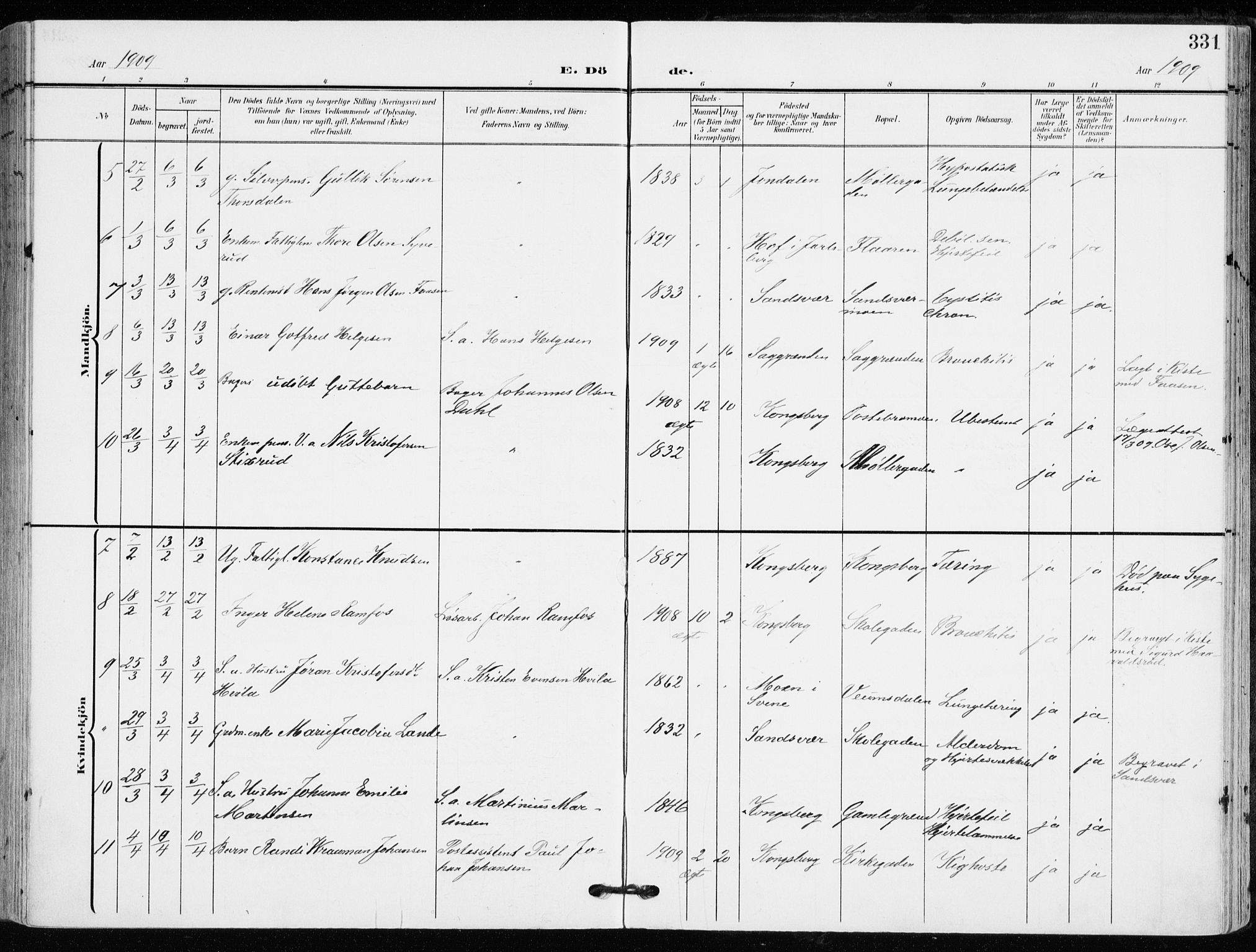 Kongsberg kirkebøker, SAKO/A-22/F/Fb/L0004: Parish register (official) no. II 4, 1906-1918, p. 331