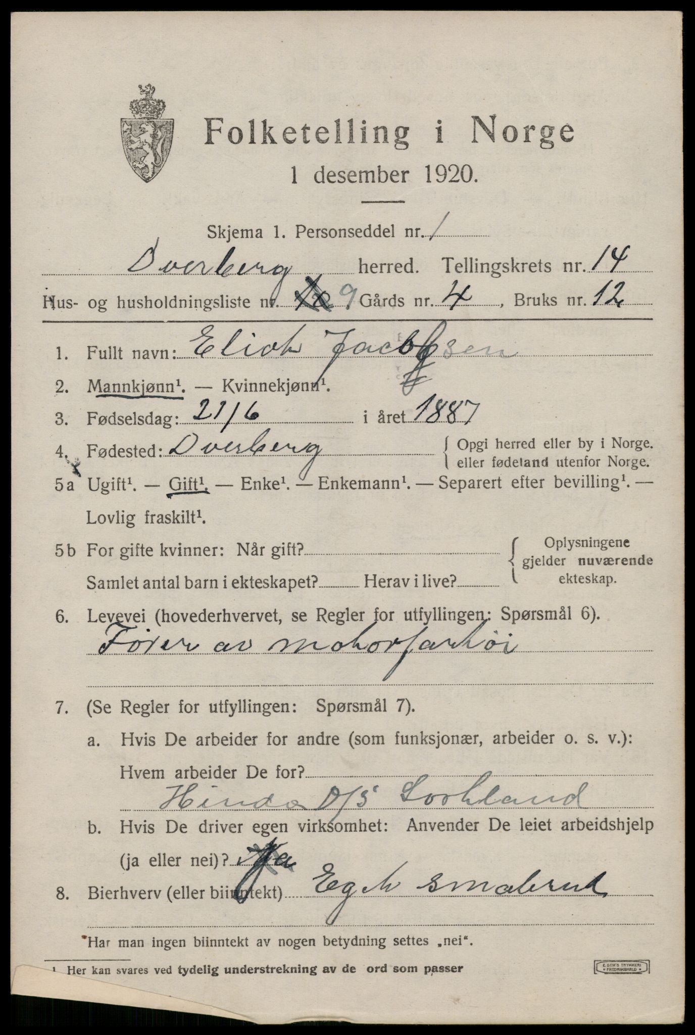 SAT, 1920 census for Dverberg, 1920, p. 10682