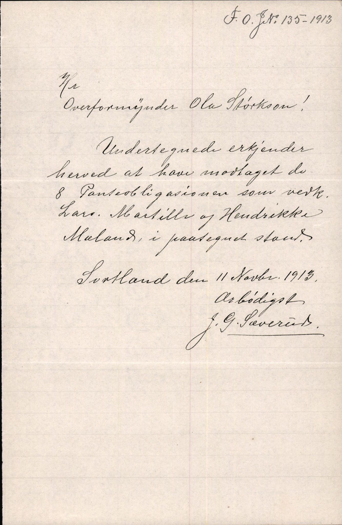 Finnaas kommune. Overformynderiet, IKAH/1218a-812/D/Da/Daa/L0002/0004: Kronologisk ordna korrespondanse / Kronologisk ordna korrespondanse, 1910-1913, p. 152