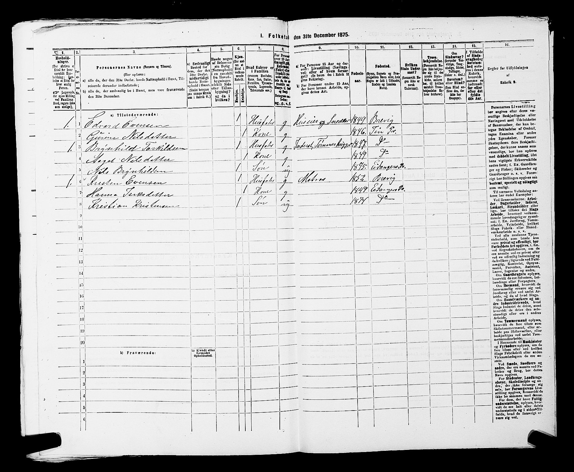 SAKO, 1875 census for 0813P Eidanger, 1875, p. 1124
