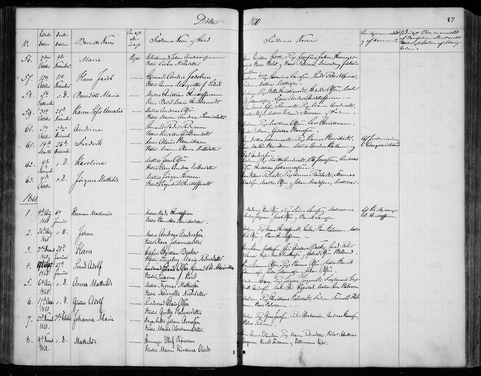 Holmestrand kirkebøker, SAKO/A-346/F/Fa/L0002: Parish register (official) no. 2, 1840-1866, p. 87