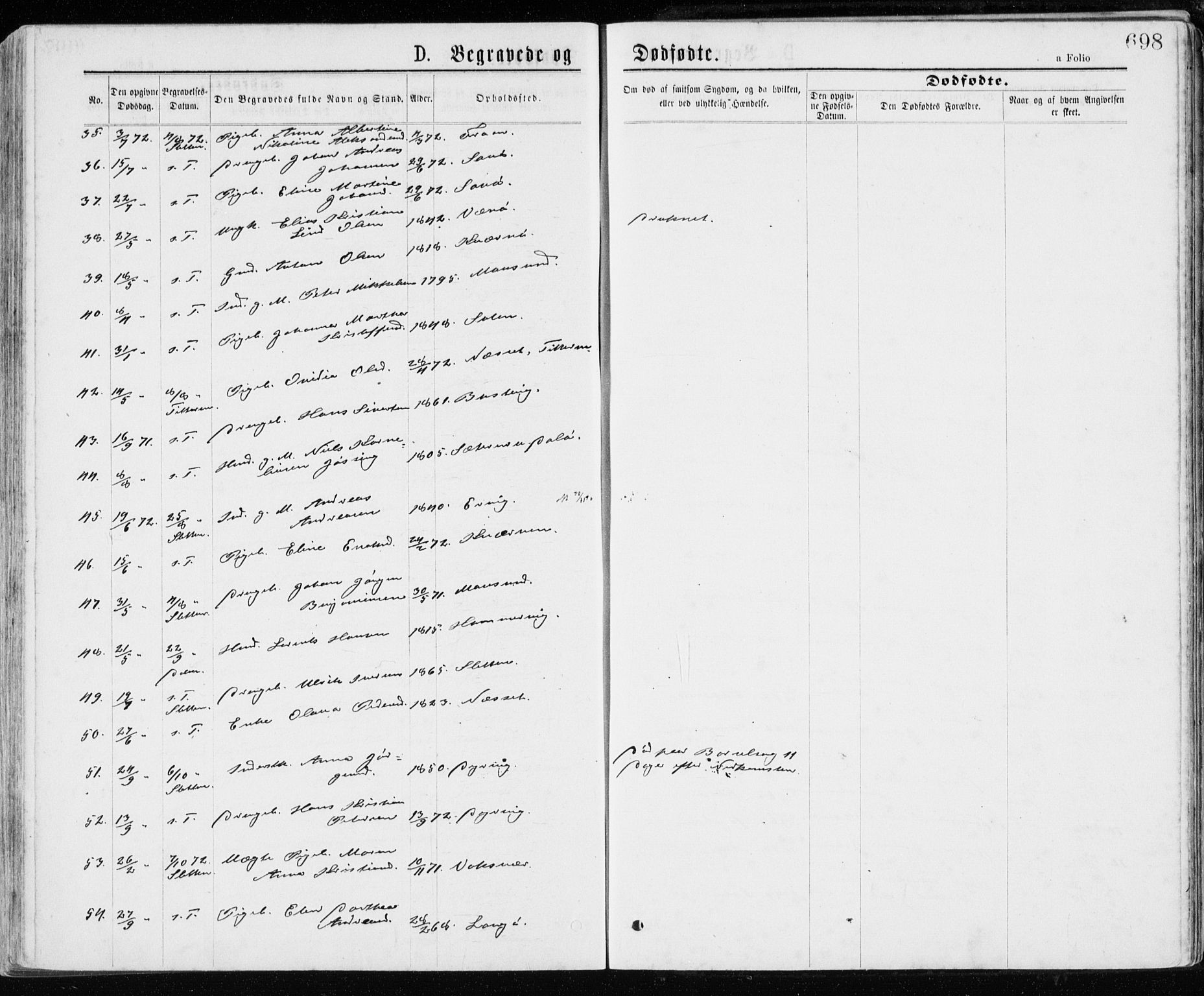 Ministerialprotokoller, klokkerbøker og fødselsregistre - Sør-Trøndelag, AV/SAT-A-1456/640/L0576: Parish register (official) no. 640A01, 1846-1876, p. 698