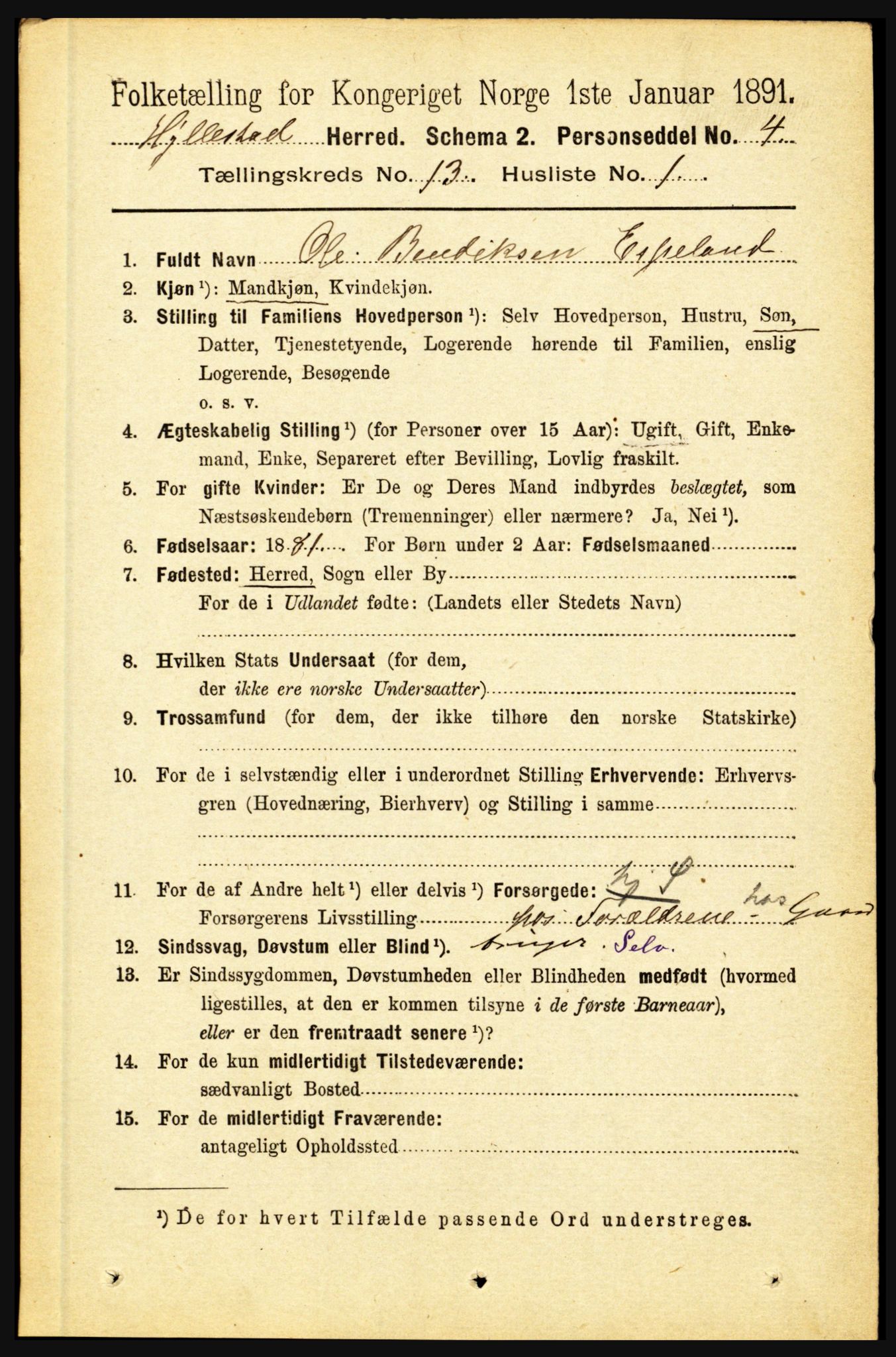 RA, 1891 census for 1413 Hyllestad, 1891, p. 2402