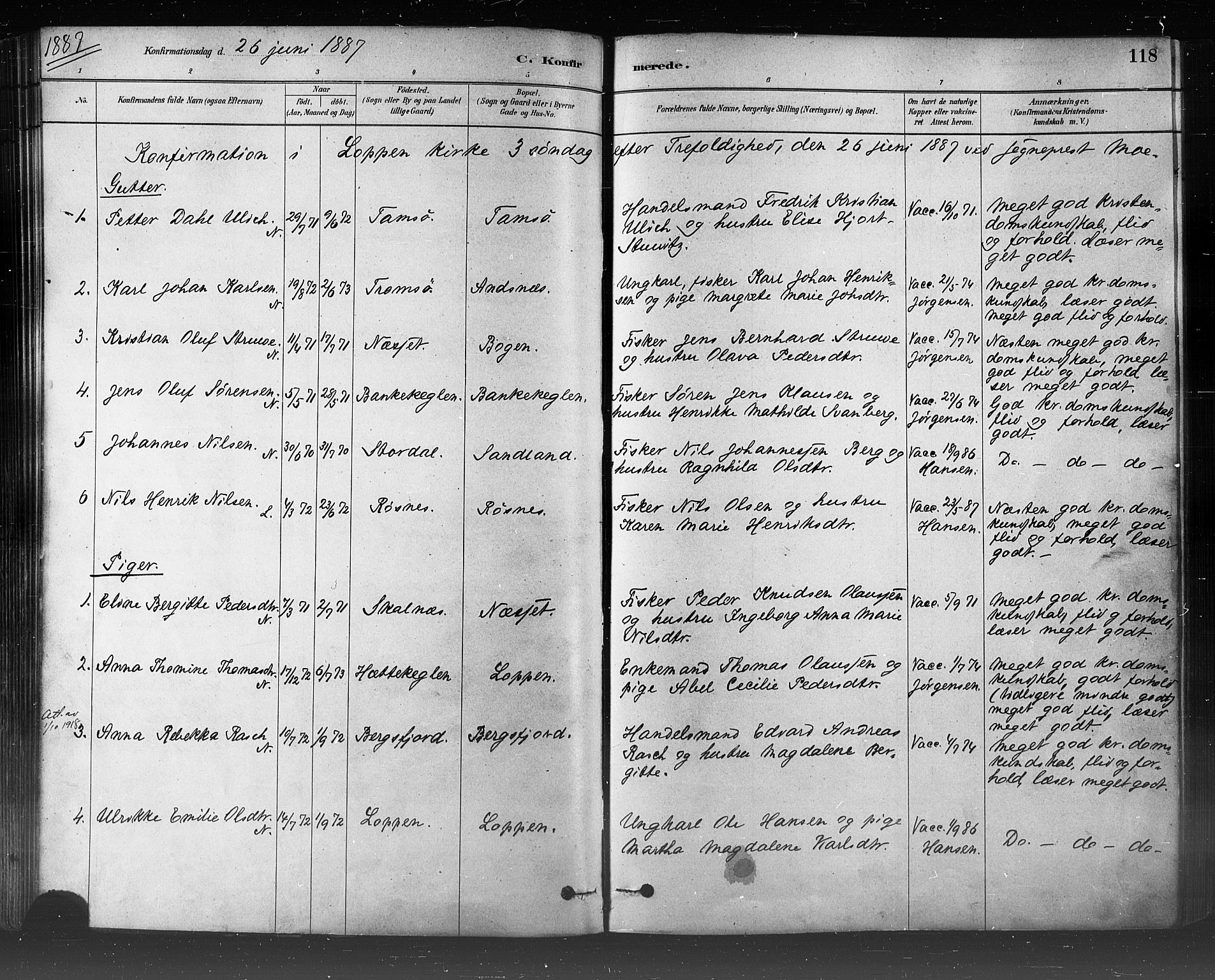 Loppa sokneprestkontor, SATØ/S-1339/H/Ha/L0006kirke: Parish register (official) no. 6, 1879-1895, p. 118