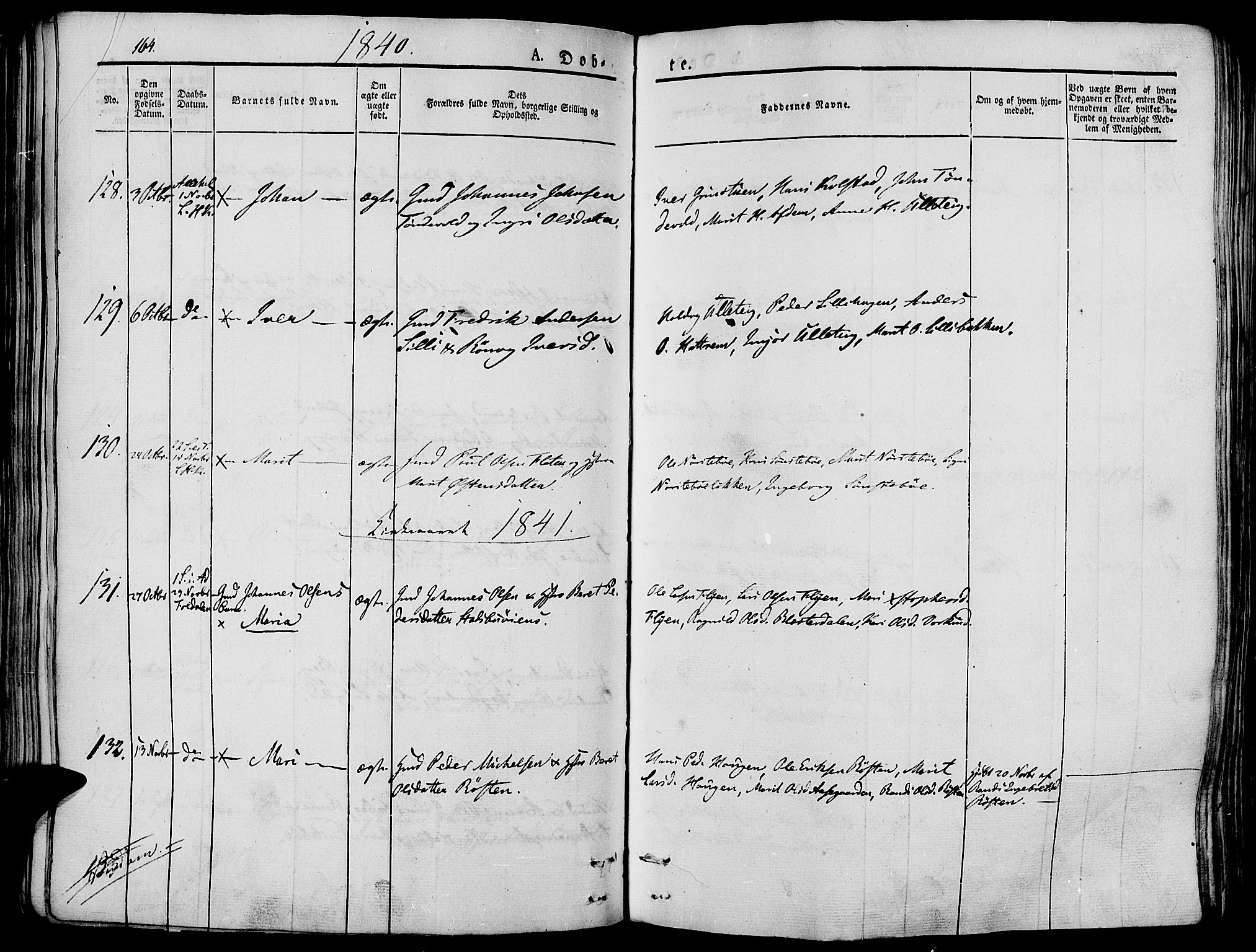 Lesja prestekontor, SAH/PREST-068/H/Ha/Haa/L0005: Parish register (official) no. 5, 1830-1842, p. 164