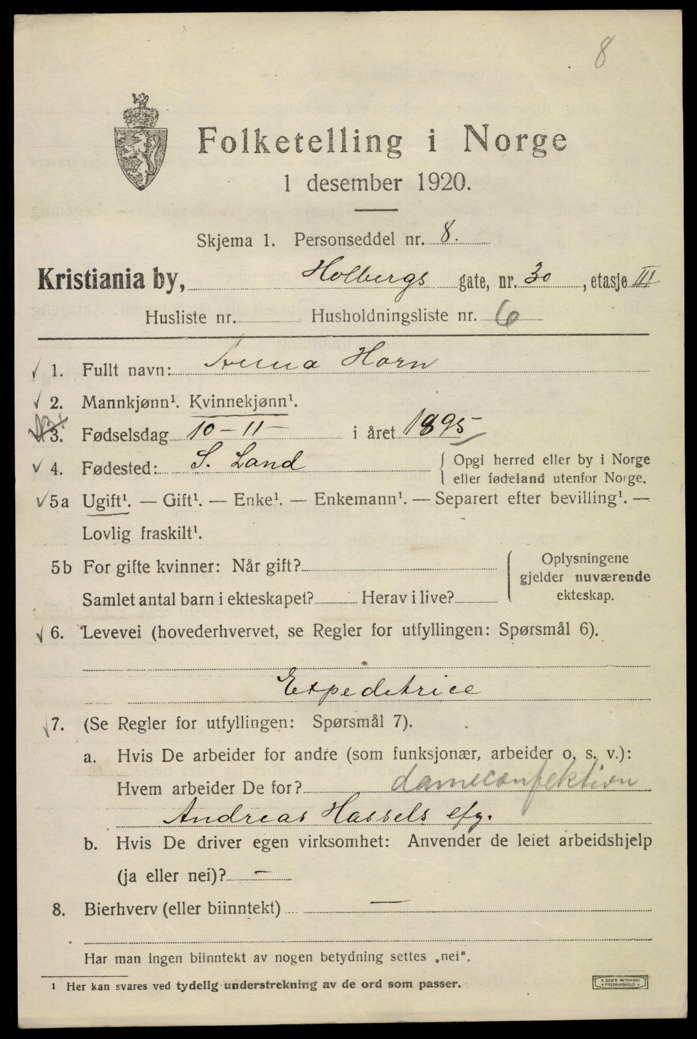 SAO, 1920 census for Kristiania, 1920, p. 295527