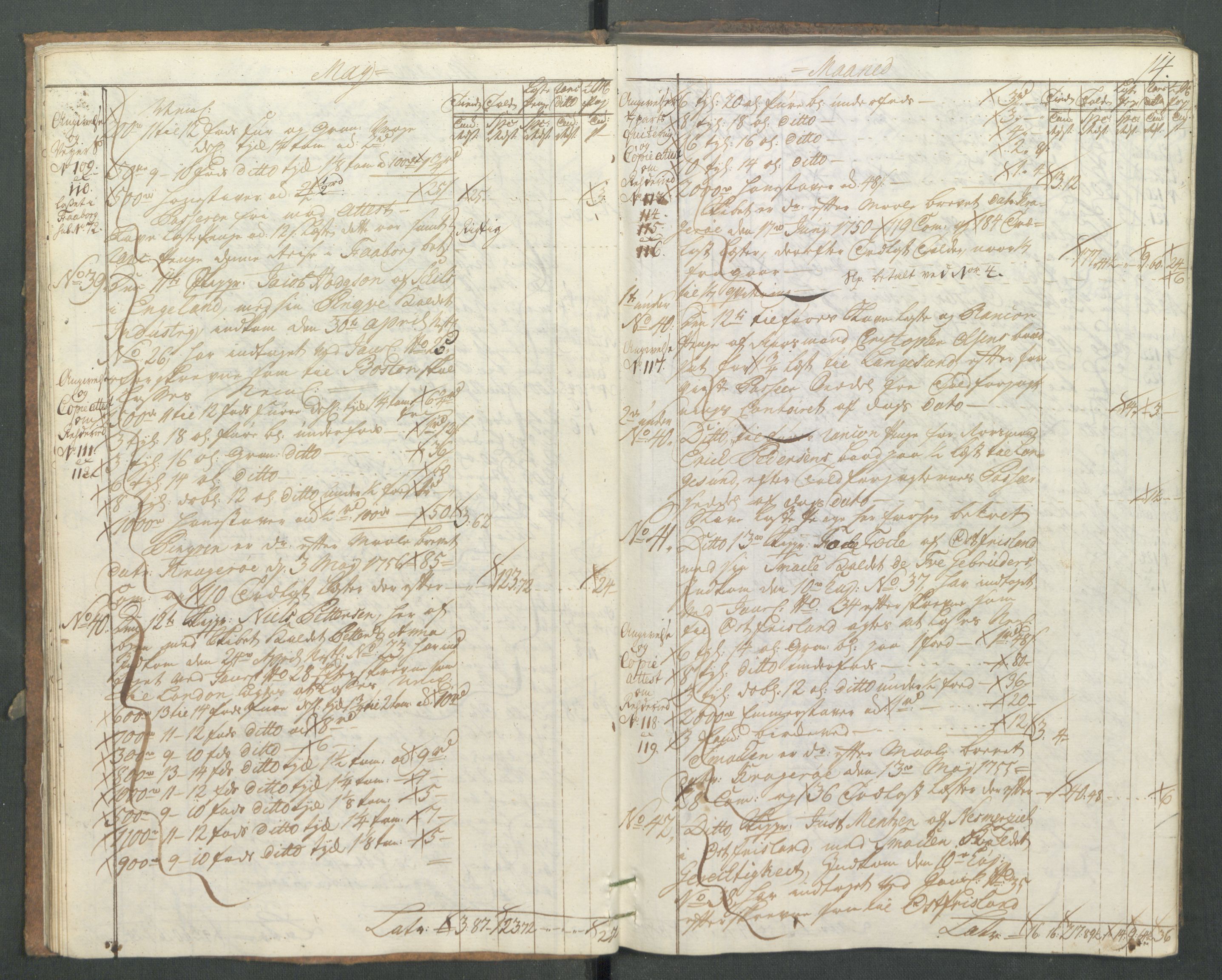 Generaltollkammeret, tollregnskaper, AV/RA-EA-5490/R13/L0021/0001: Tollregnskaper Kragerø / Utgående hovedtollbok, 1756, p. 13b-14a