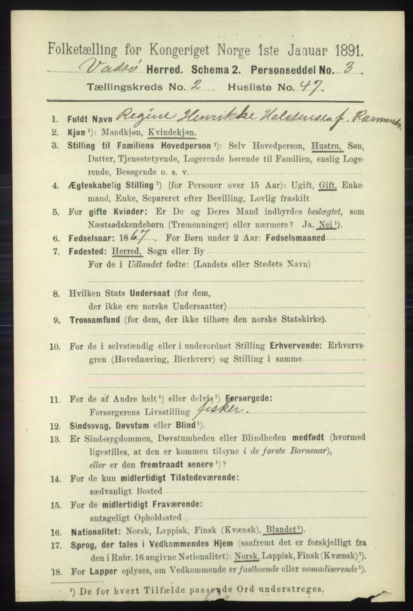 RA, 1891 census for 2029 Vadsø, 1891, p. 757