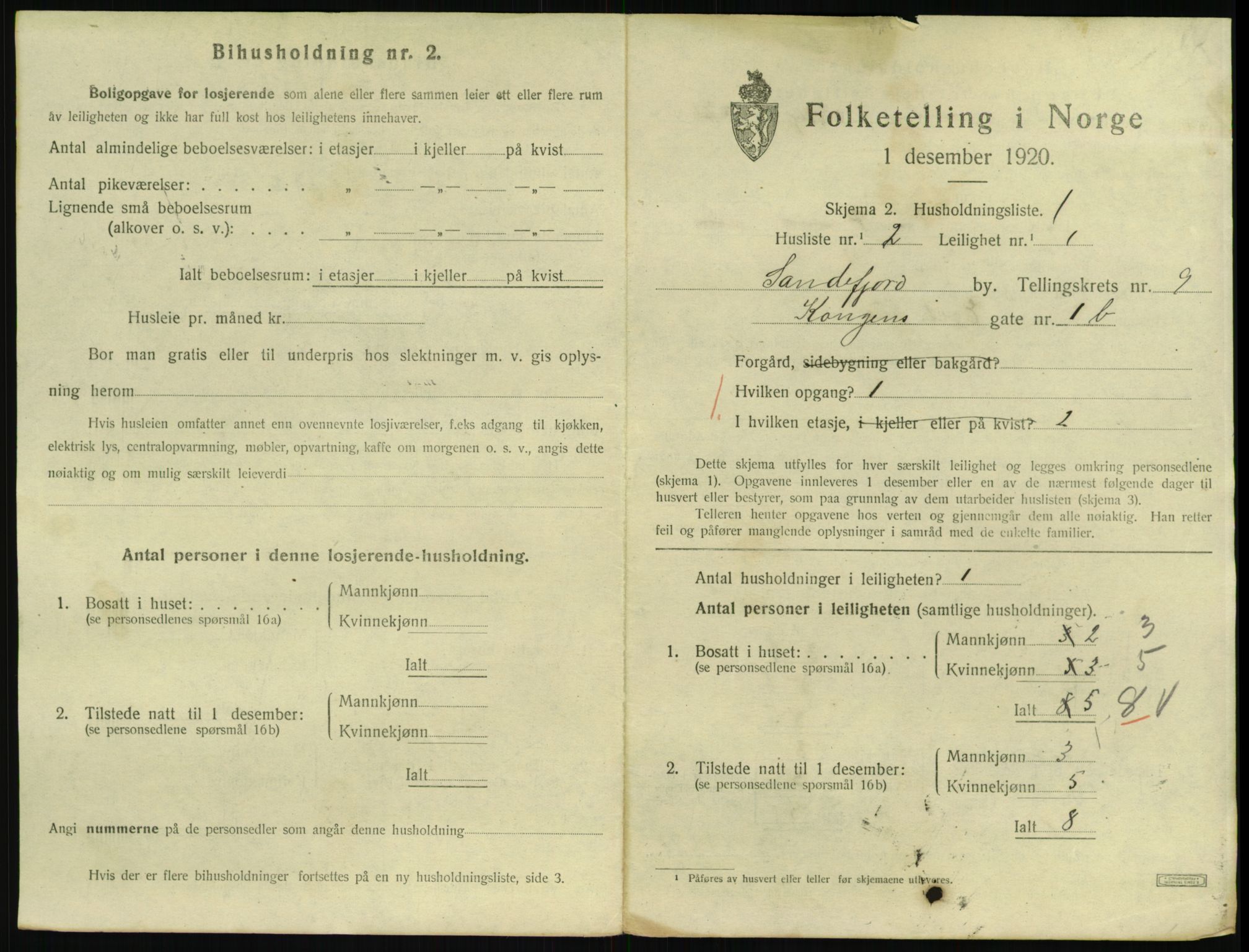 SAKO, 1920 census for Sandefjord, 1920, p. 3420