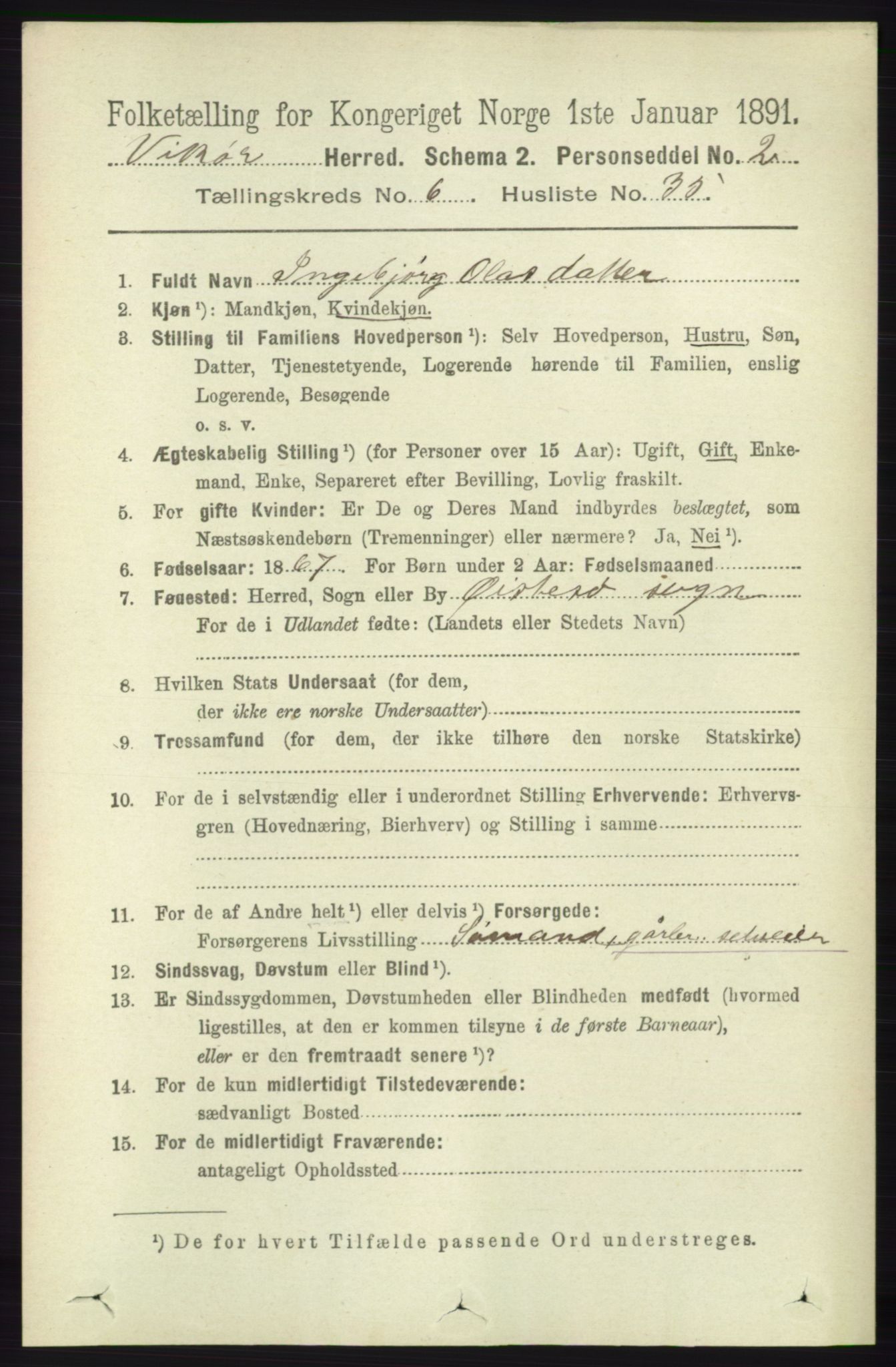 RA, 1891 census for 1238 Vikør, 1891, p. 1994
