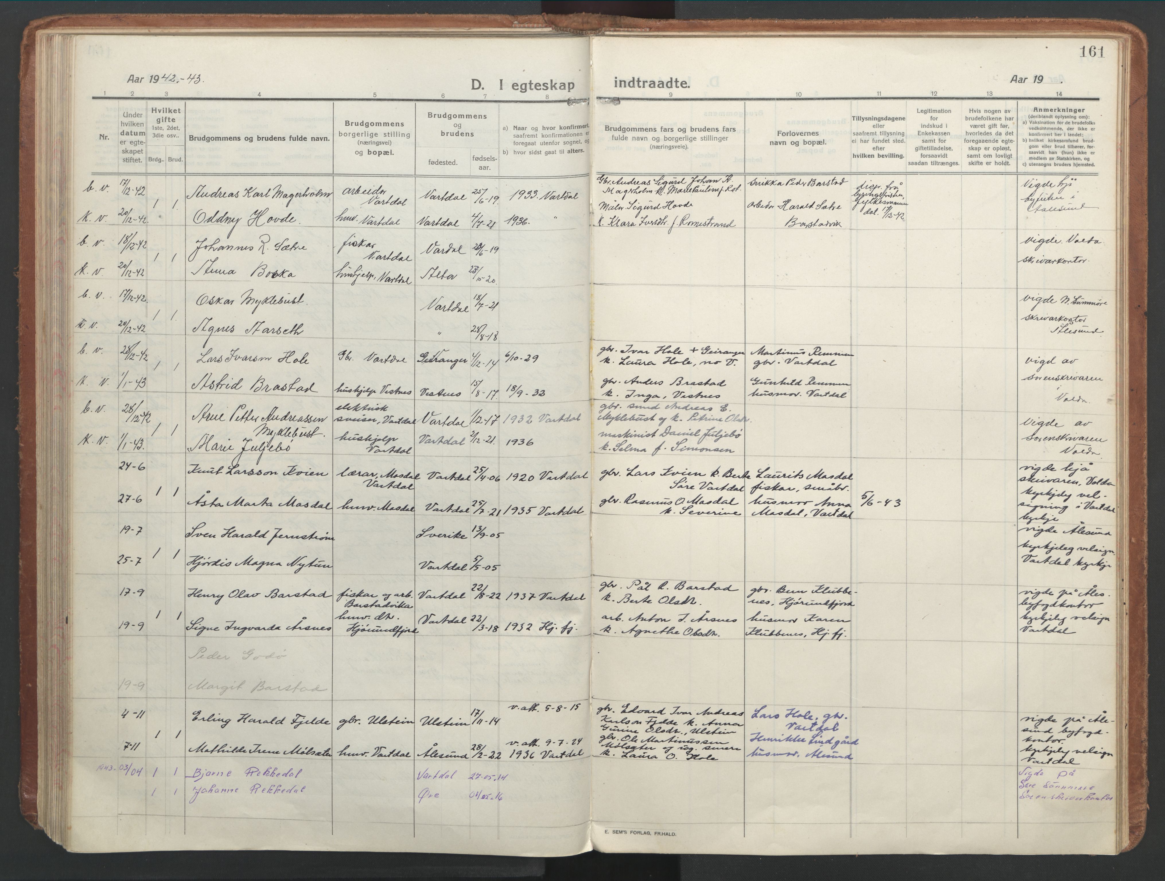 Ministerialprotokoller, klokkerbøker og fødselsregistre - Møre og Romsdal, AV/SAT-A-1454/514/L0200: Parish register (official) no. 514A02, 1913-1943, p. 161