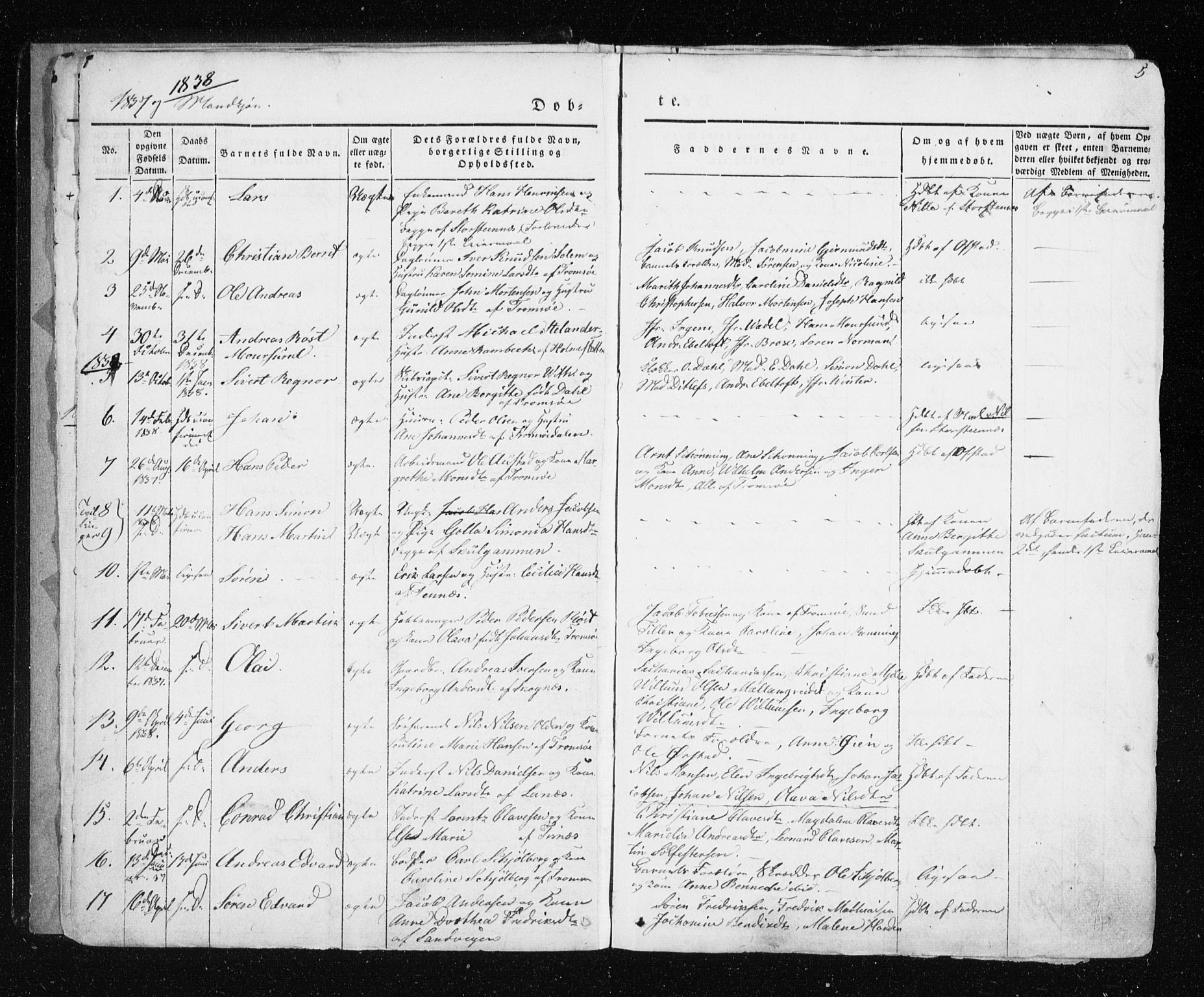Tromsø sokneprestkontor/stiftsprosti/domprosti, SATØ/S-1343/G/Ga/L0009kirke: Parish register (official) no. 9, 1837-1847, p. 5