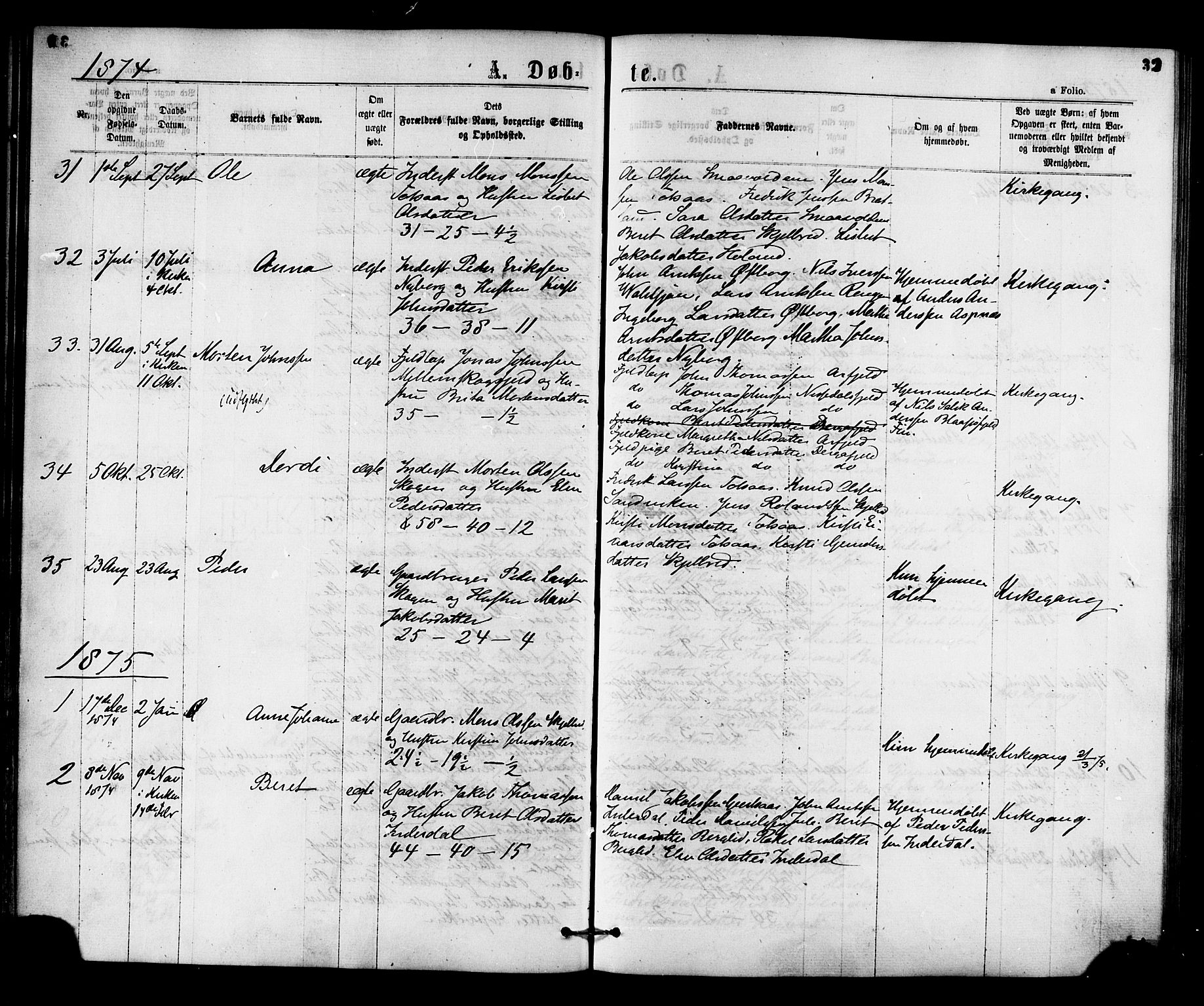 Ministerialprotokoller, klokkerbøker og fødselsregistre - Nord-Trøndelag, SAT/A-1458/755/L0493: Parish register (official) no. 755A02, 1865-1881, p. 32