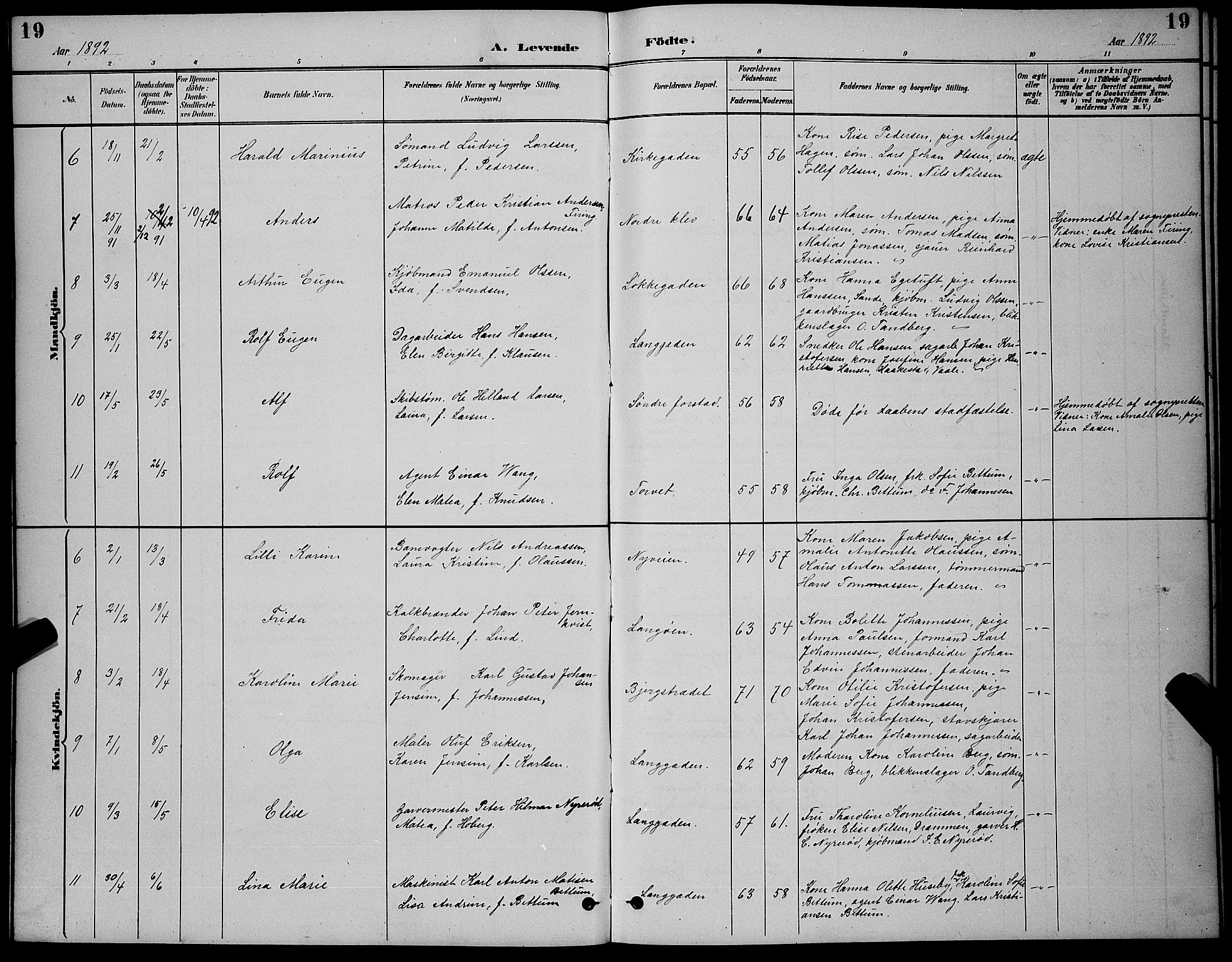 Holmestrand kirkebøker, SAKO/A-346/G/Ga/L0005: Parish register (copy) no. 5, 1889-1901, p. 19