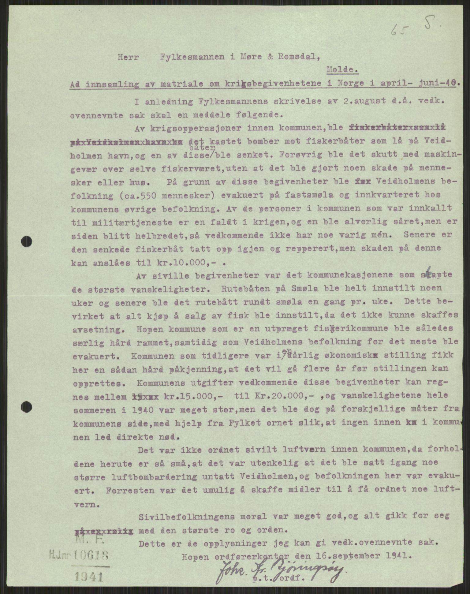 Forsvaret, Forsvarets krigshistoriske avdeling, AV/RA-RAFA-2017/Y/Ya/L0015: II-C-11-31 - Fylkesmenn.  Rapporter om krigsbegivenhetene 1940., 1940, p. 631