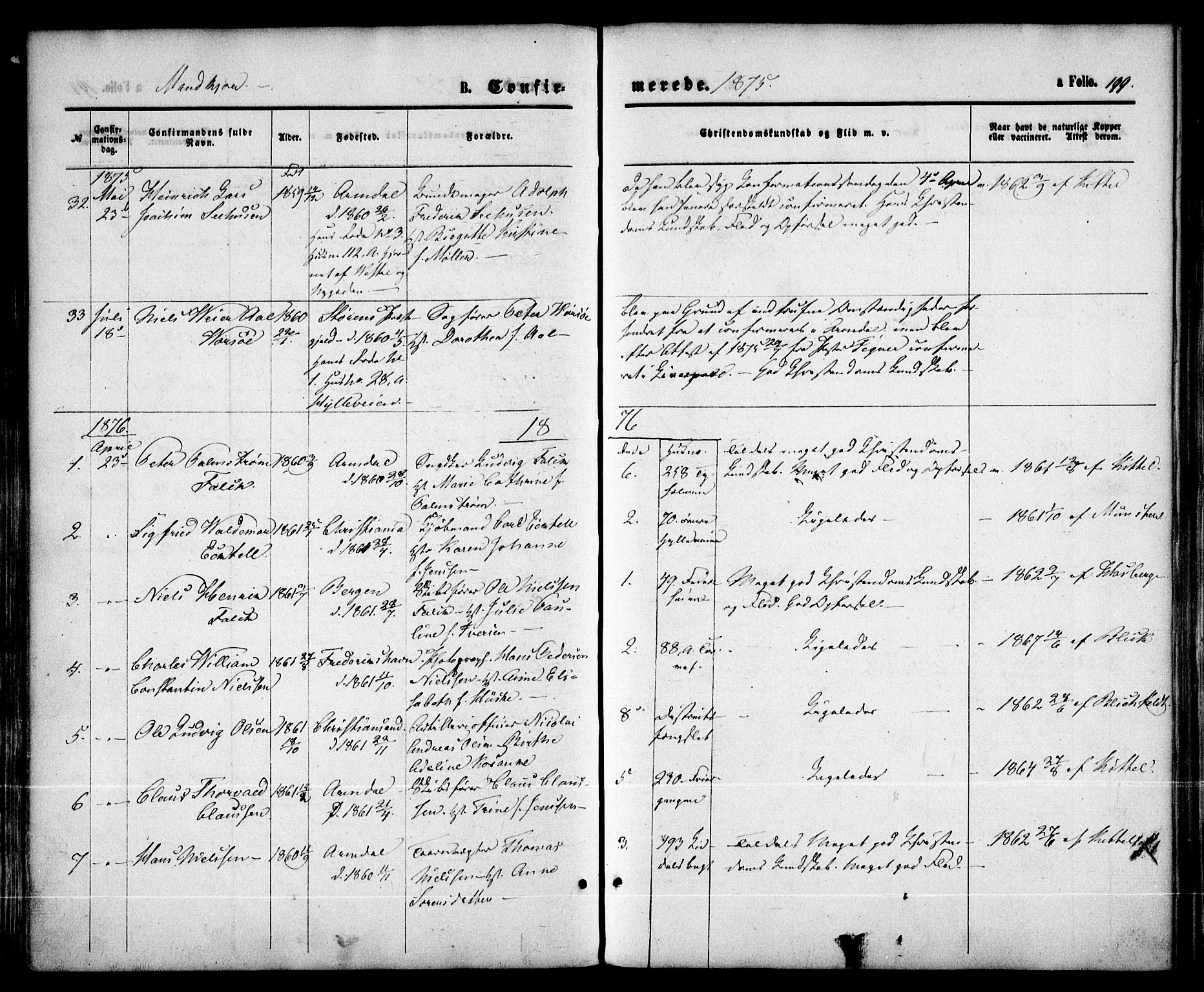 Arendal sokneprestkontor, Trefoldighet, SAK/1111-0040/F/Fa/L0007: Parish register (official) no. A 7, 1868-1878, p. 199