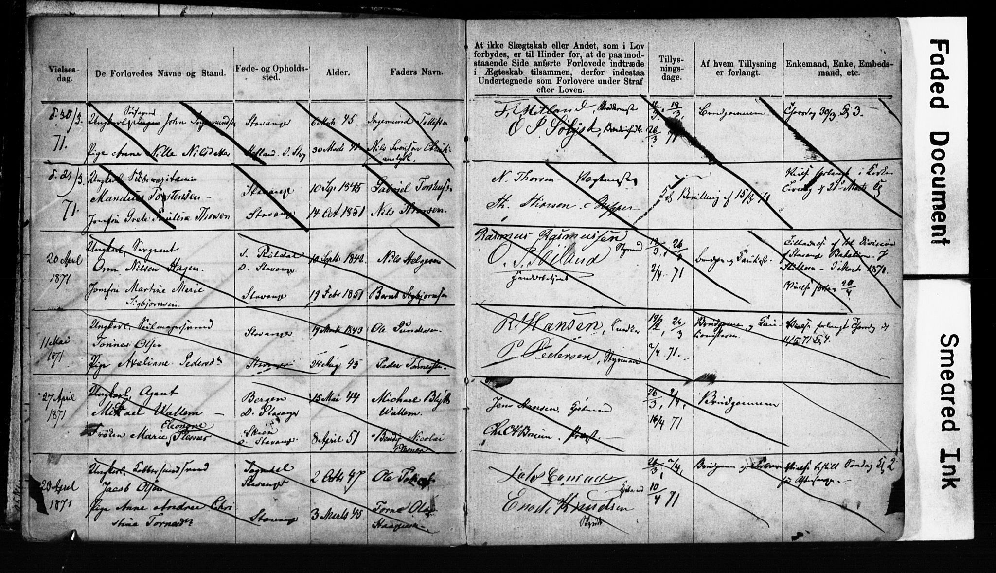 Domkirken sokneprestkontor, AV/SAST-A-101812/001/70/705BA/L0001: Banns register no. 1, 1870-1875