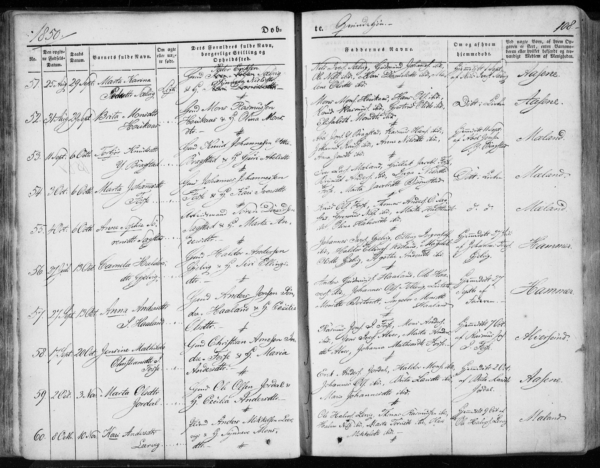 Hamre sokneprestembete, AV/SAB-A-75501/H/Ha/Haa/Haaa/L0013: Parish register (official) no. A 13, 1846-1857, p. 108