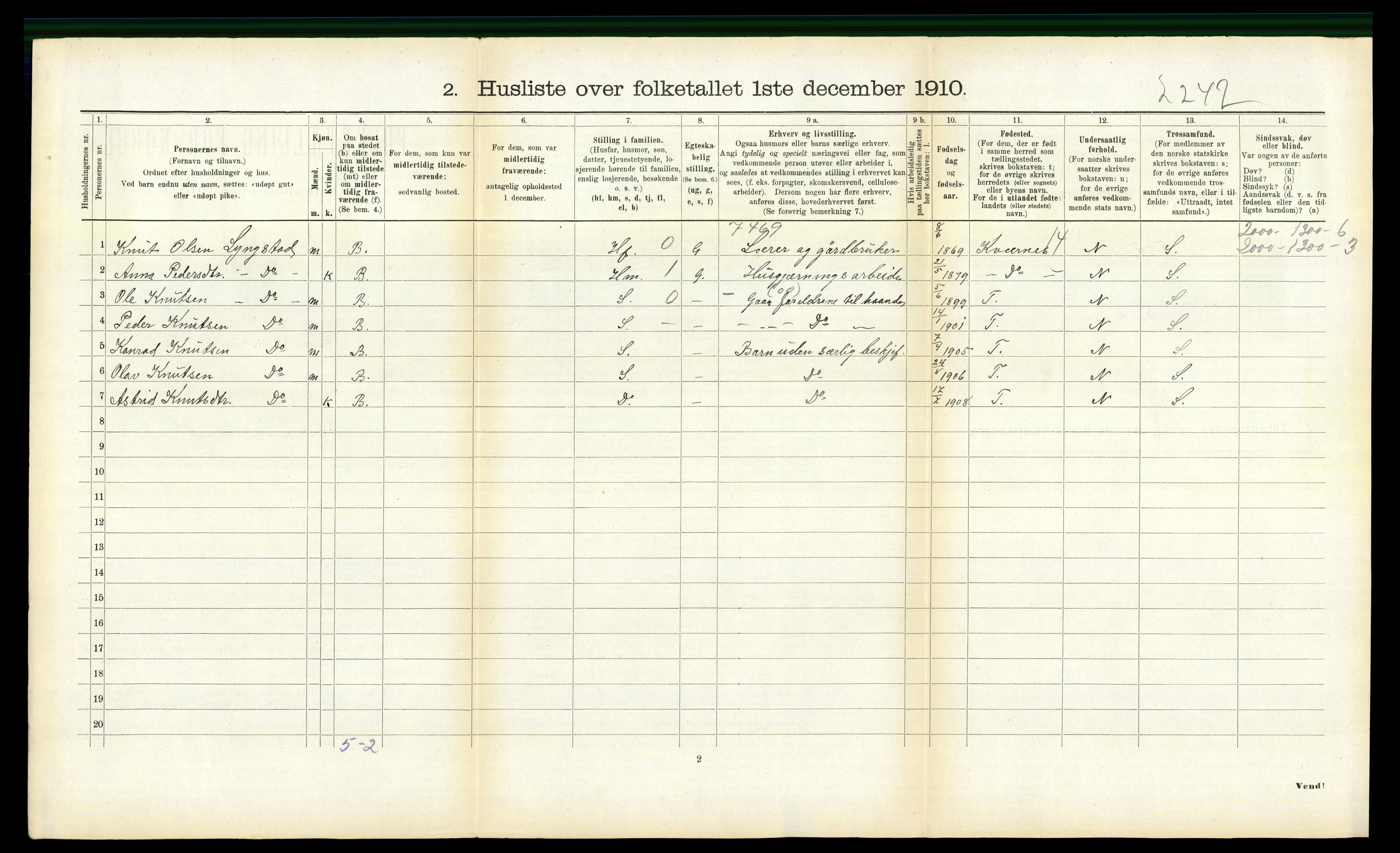 RA, 1910 census for Tustna, 1910, p. 355