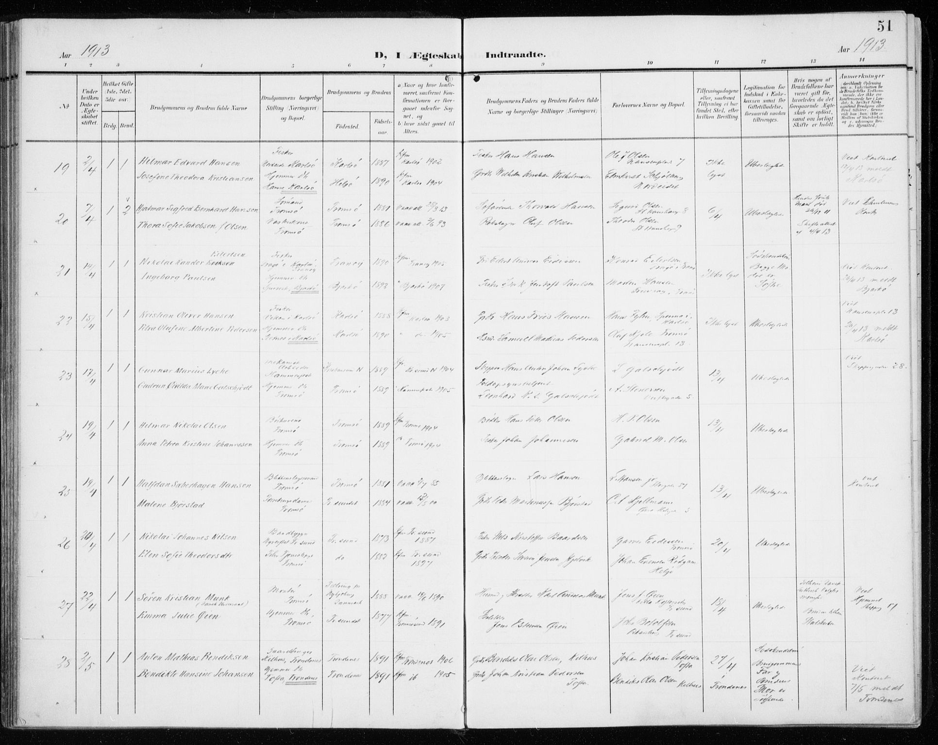 Tromsø sokneprestkontor/stiftsprosti/domprosti, SATØ/S-1343/G/Ga/L0018kirke: Parish register (official) no. 18, 1907-1917, p. 51