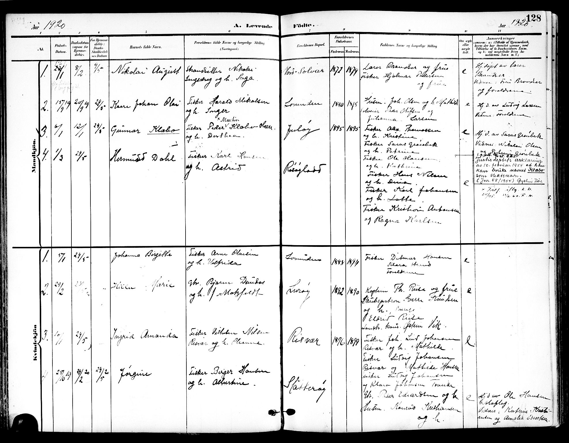 Ministerialprotokoller, klokkerbøker og fødselsregistre - Nordland, SAT/A-1459/839/L0569: Parish register (official) no. 839A06, 1903-1922, p. 128