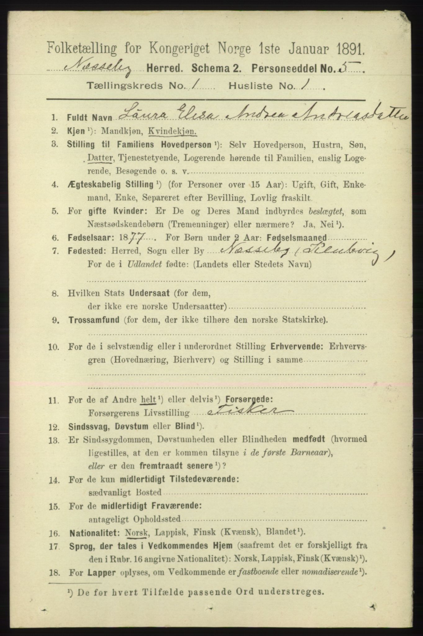 RA, 1891 census for 2027 Nesseby, 1891, p. 109