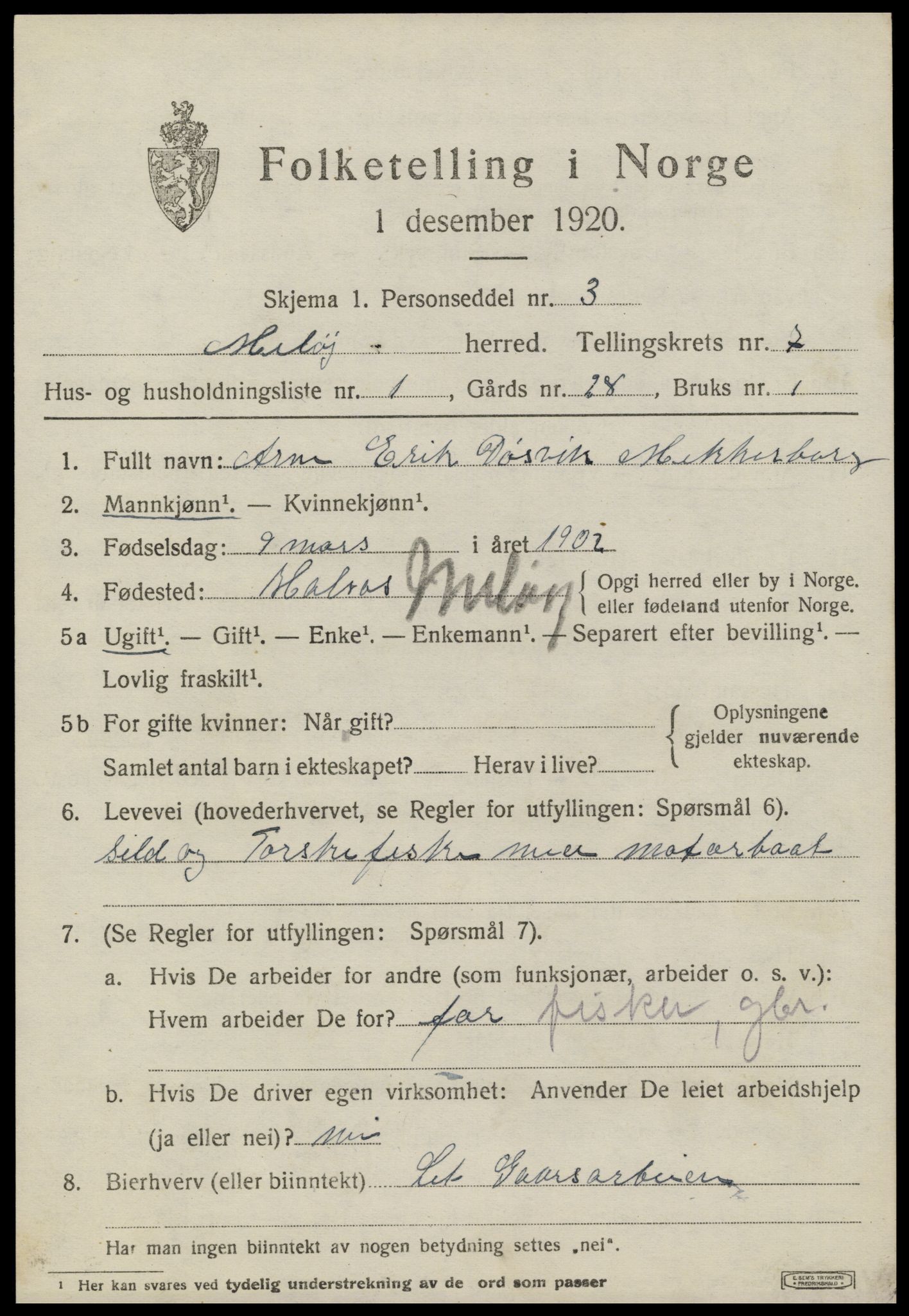 SAT, 1920 census for Meløy, 1920, p. 3715